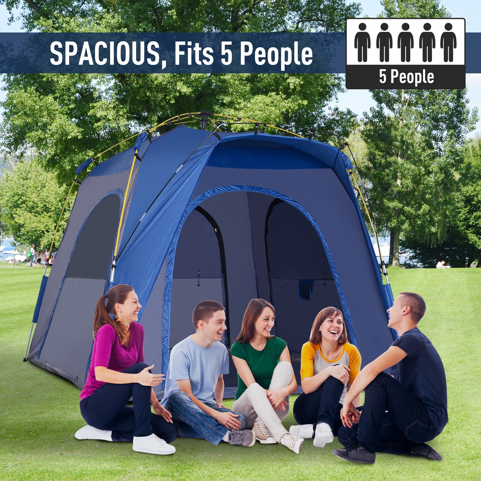 Outsunny Three Man Pop Up Tent Camping Festival Hiking Family Travel Shelter