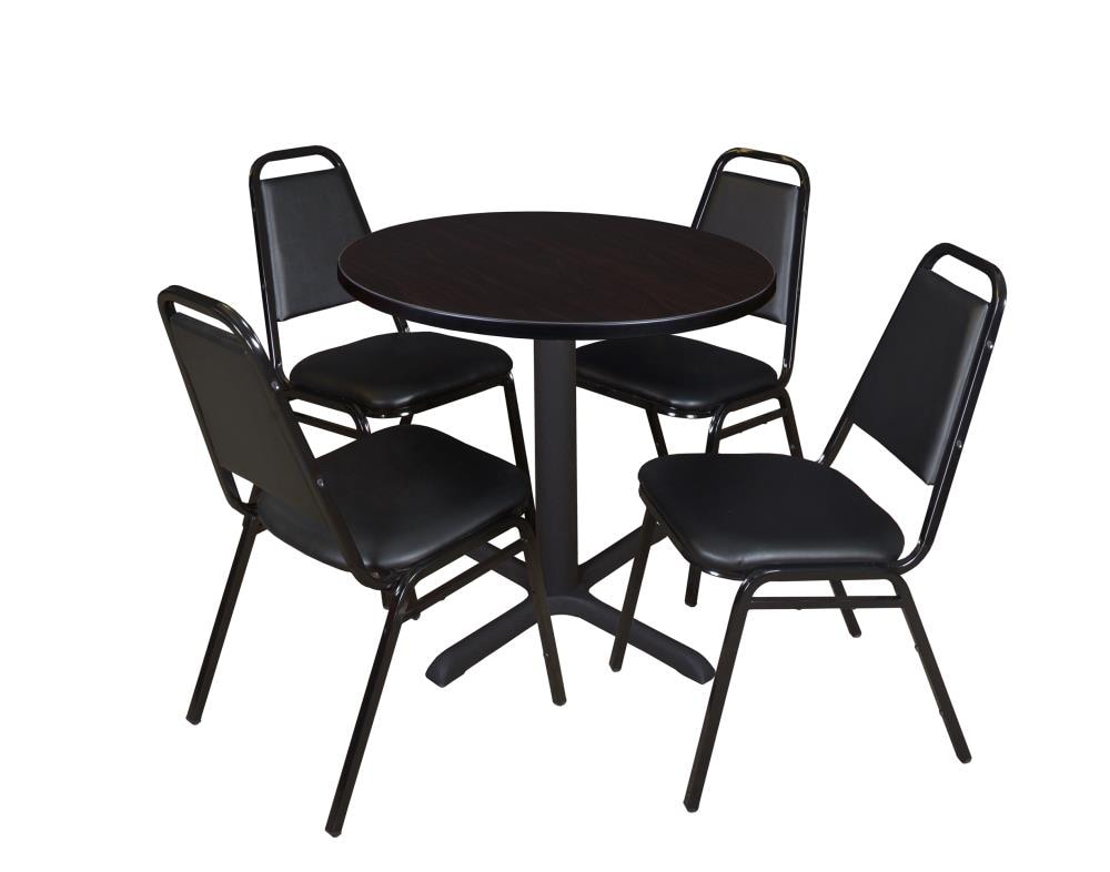 Black Mahogany & 4 Restaurant Stack Chairs Cain 30 Square Breakroom Table 