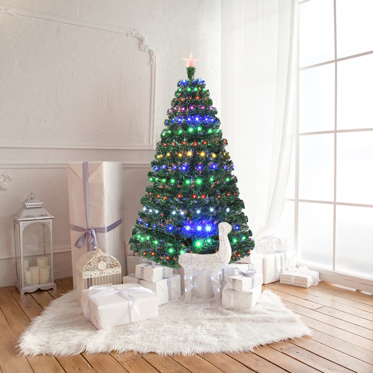 Merry Christmas Optical Fiber LED Xmas Tree Decoration Ornament 2021 New Year 