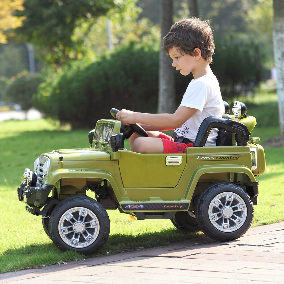 Aosom Dual 6V Electric Outdoor Off-Road Kids Ride-On Toy Jeep Truck Remote,Green 