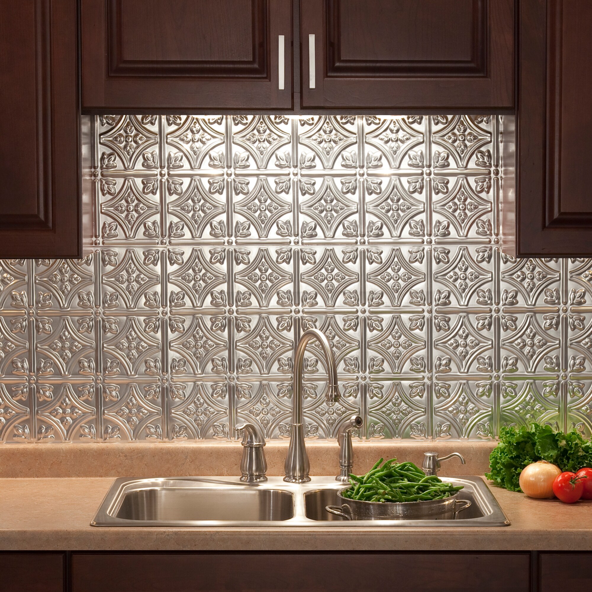 18 x 24 Panel Fasade Easy Installation Traditional 1 Gloss White Backsplash Panel for Kitchen and Bathrooms
