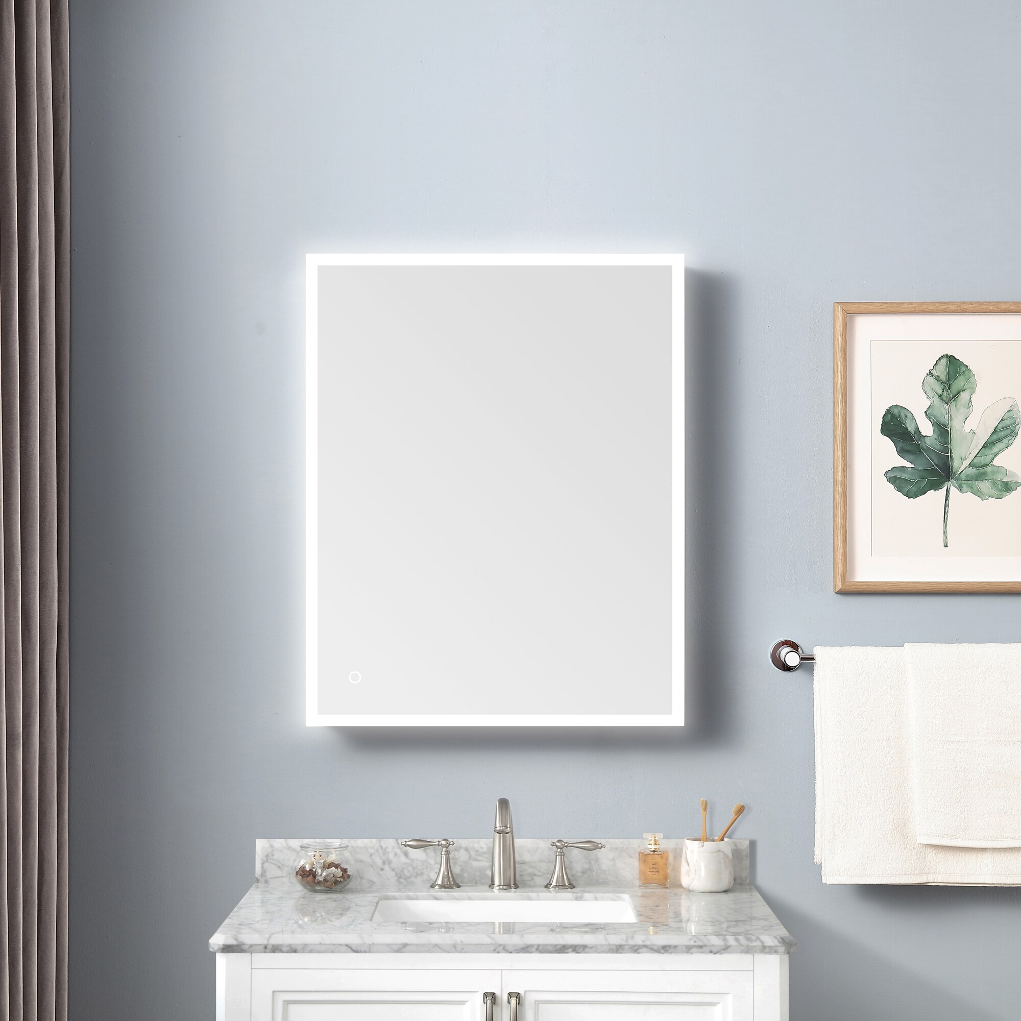 White Surface Wall Mount Glass Door Cabinet Home Bathroom Storage Furniture 