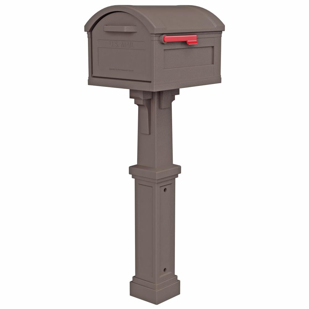 Gibraltar Mailboxes Post Mount Brown Plastic Mailbox with Post in 
