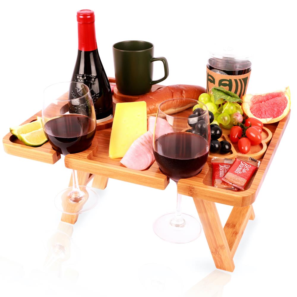 Foldable Portable Outdoor Wine Table Picnic Table Wine Glass Holder Garden Trip#