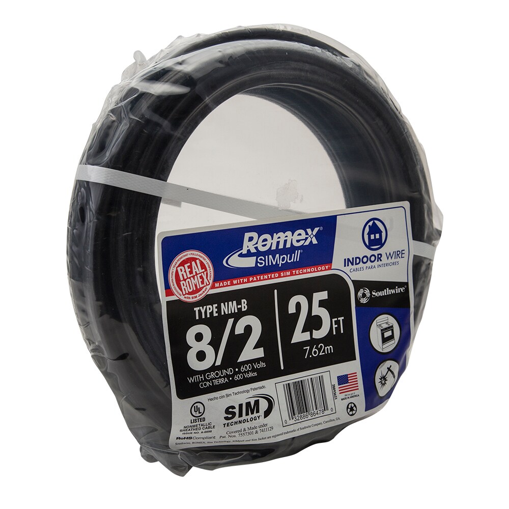 Southwire 25ft 8 Gauge Black Stranded CU Nm-b Indoor Residential Electrical Wire for sale online 