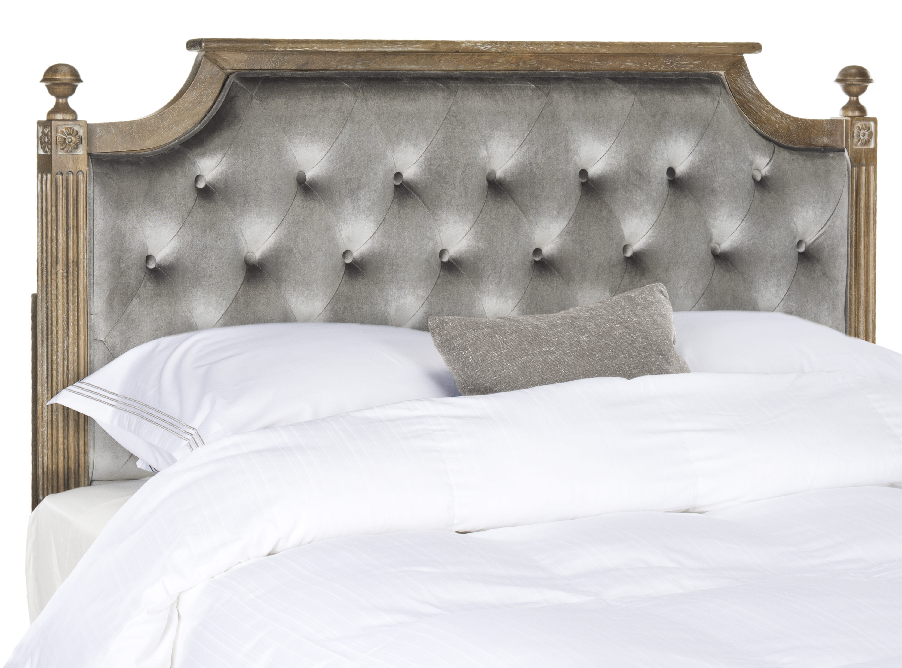 Twin Safavieh Home Collection Tufted Velvet Rustic Oak and Grey Headboard