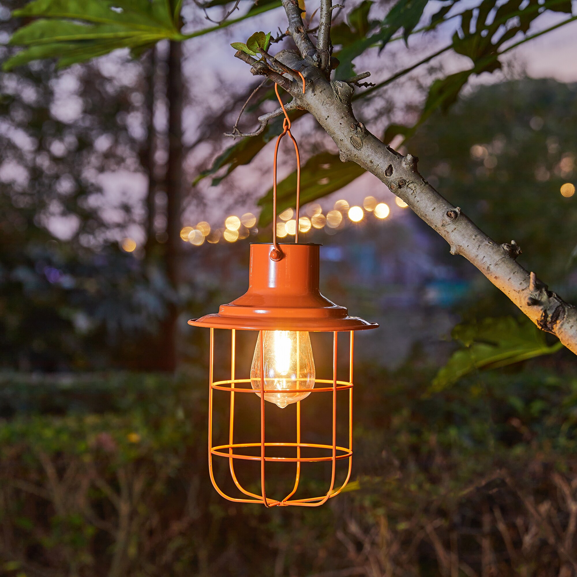 String Lights Metal Lantern 10 Clear LED Bulbs Indoor Outdoor Patio Garden Decor 