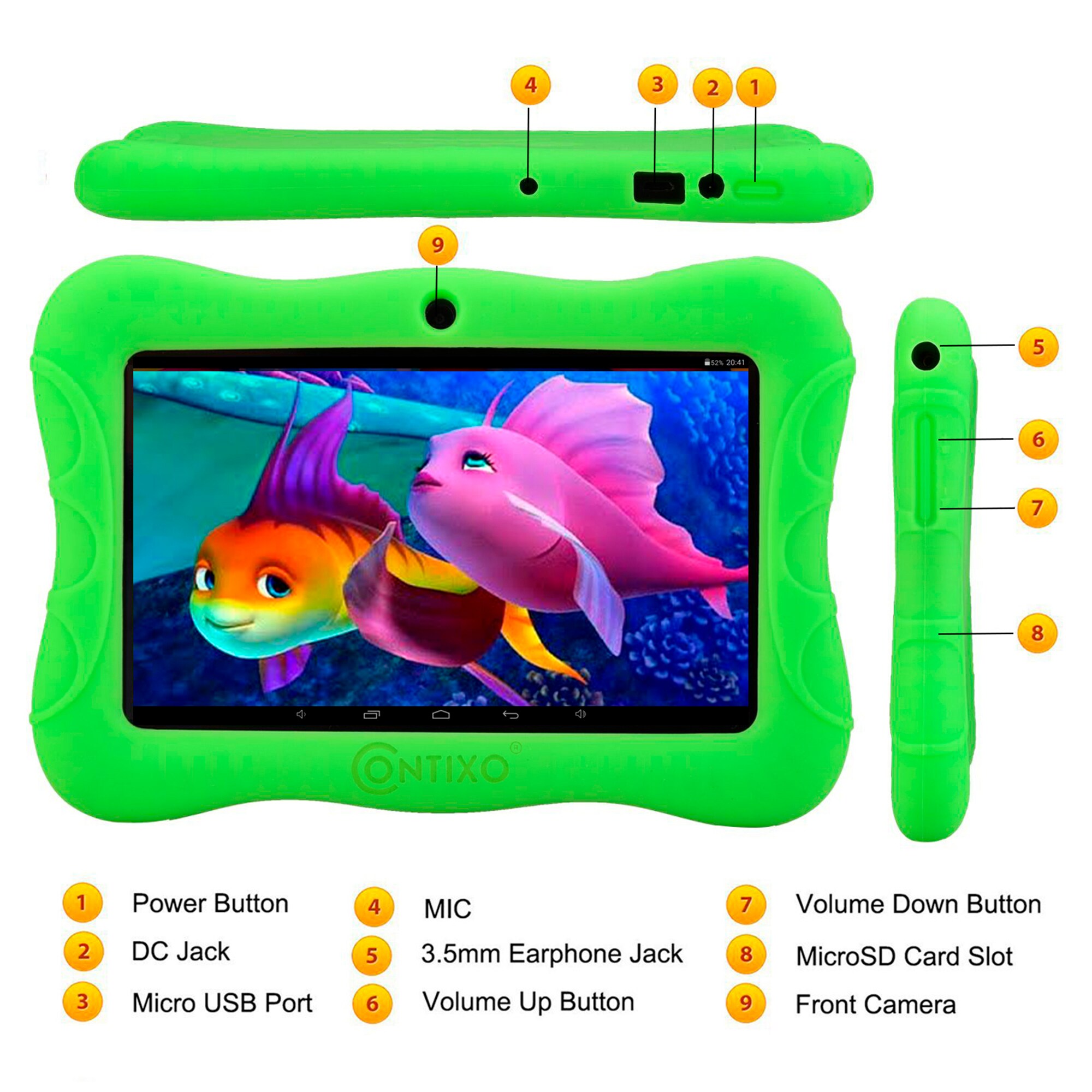 Contixo Contixo 7 inch Kids Tablet 2GB Ram 32GB Data Storage with Latest Android 10 OS Wi-Fi Blue Tooth Tablets for Kids, V9-3-32-Green