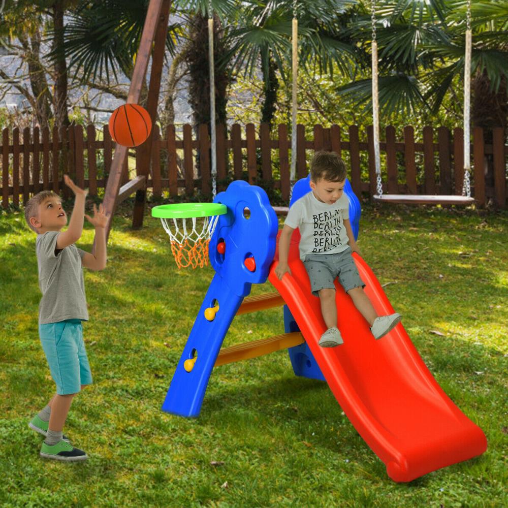 2-Step Children Castle Slide Basketball Hoop and Telescope Toy Indoor & Outdoor 