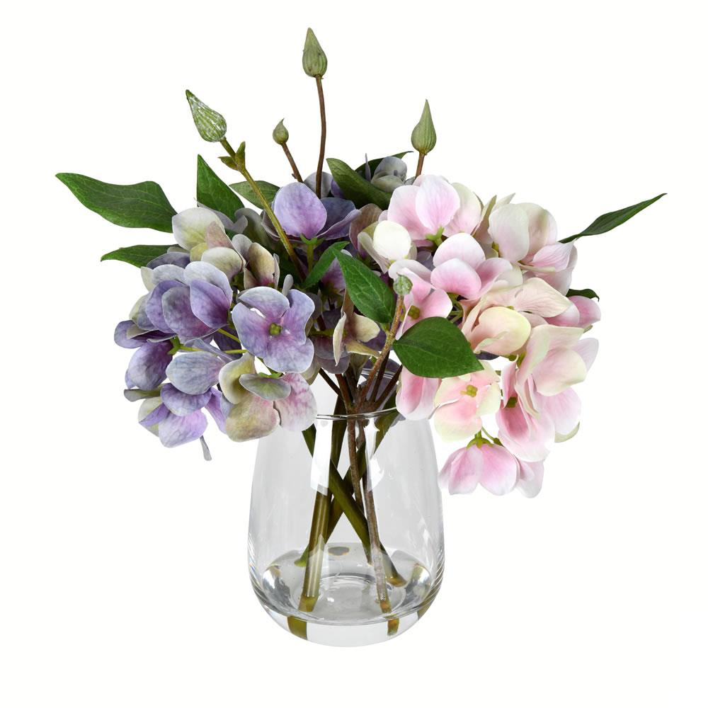 5 Artificial Pink Hydrangea fixed in a Glass Cube