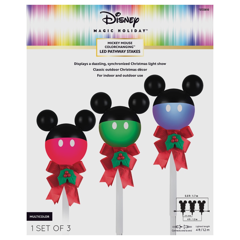 Disney Magic Holiday Mickey Mouse Everchanging LED Pathway Lights Set of 3 
