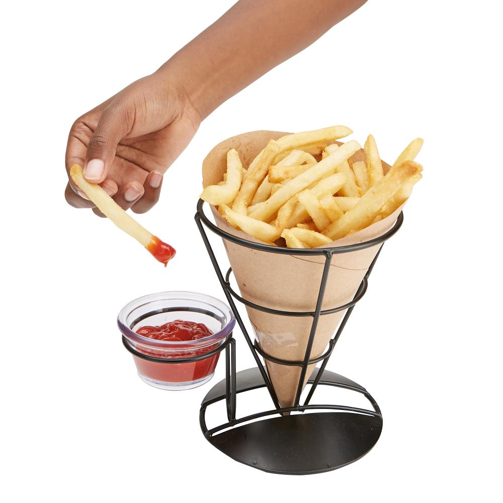 Fries Foods Stand Holder French Fry Chips Cone Metal Wire Basket with Sauce Dippers 