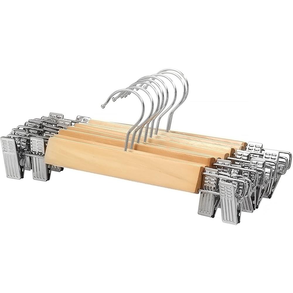 Solid Details about   High-Grade Wooden Pants Hangers with Clips 10 Pack Non Slip Skirt Hangers 