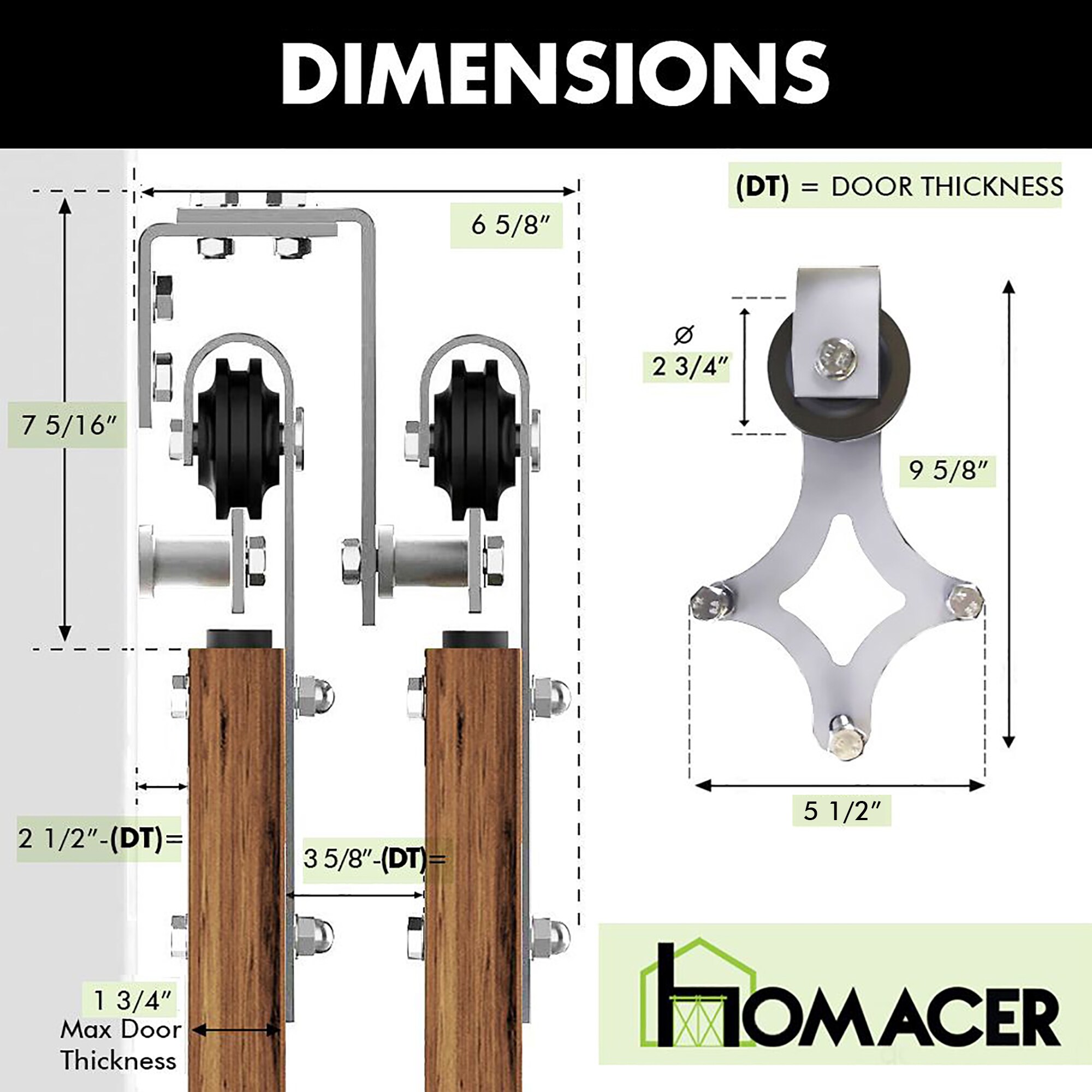 HOMACER 48-in Brushed Nickel Double Track Bypass U-Shape Sliding Barn Door Hardware Kit - Diamond Design Roller