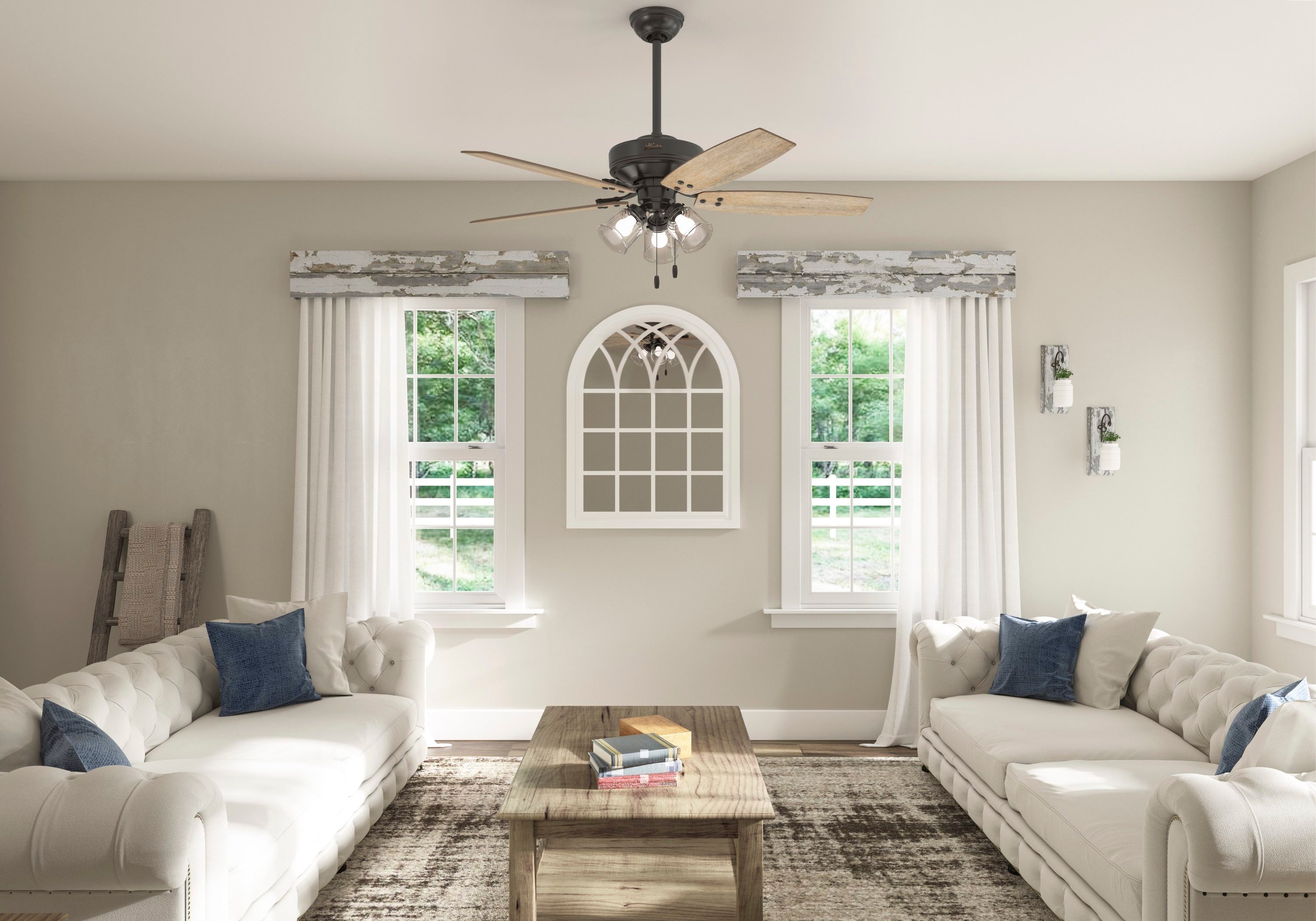 Details about  / Hunter Fan 52 in Noble Bronze Outdoor Ceiling Fan with Light Kit and Pull Chain