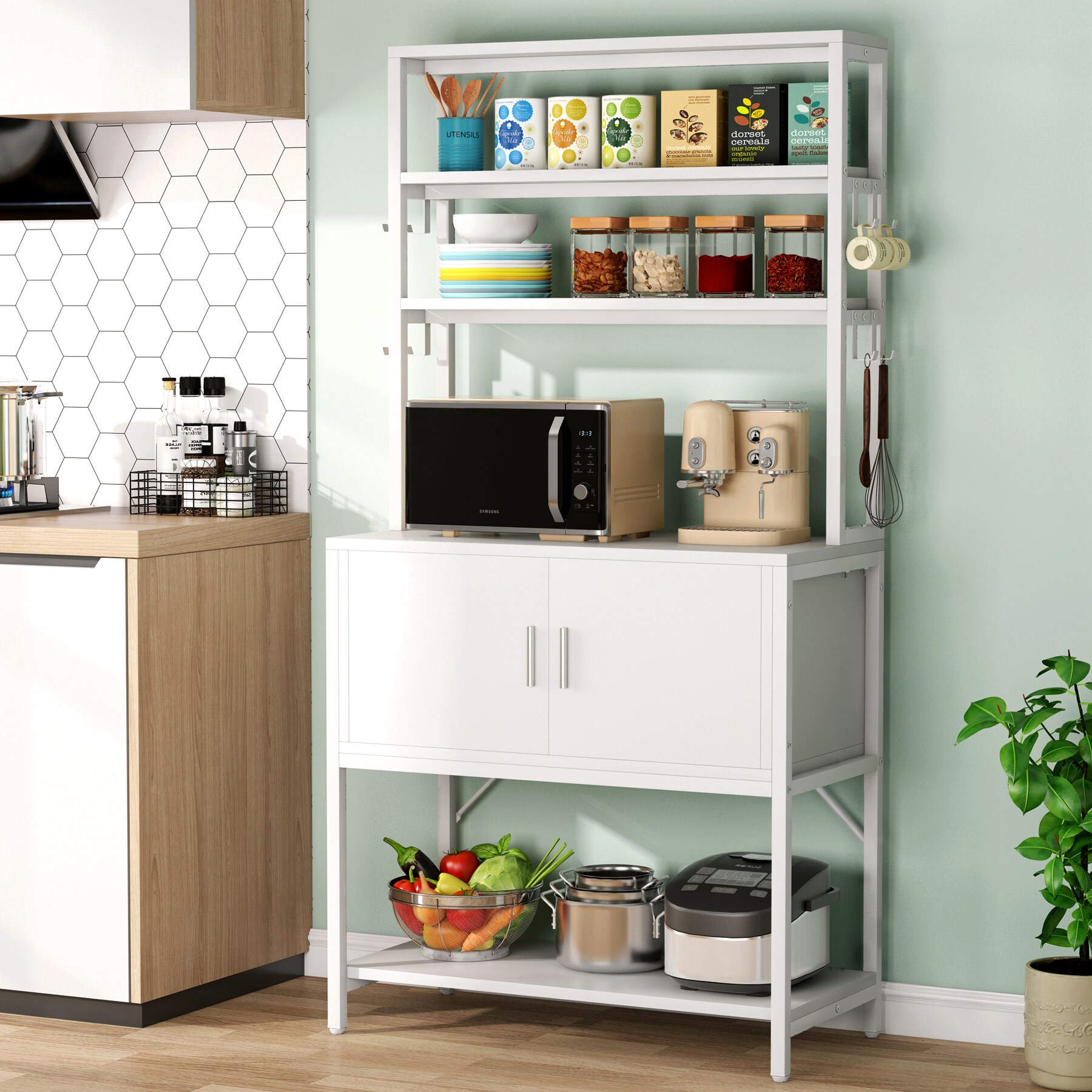 Kitchen Hutch Small Storage Cabinet Tall White Pantry Food Organizer Furniture 