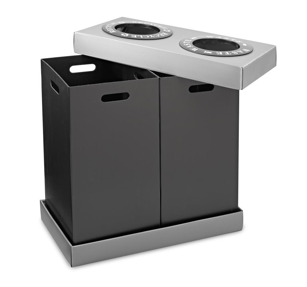 Photo 1 of Alpine Industries Double Recycling Center - Heavy Duty Plastic/Cardboard Recycle Trash Bin - Two 28 Gallon Bins - Ideal for Offices, Restaurants, Hospitals, Schools, Cafeterias - 56 Gallons Total Capacity (2 Bins)
