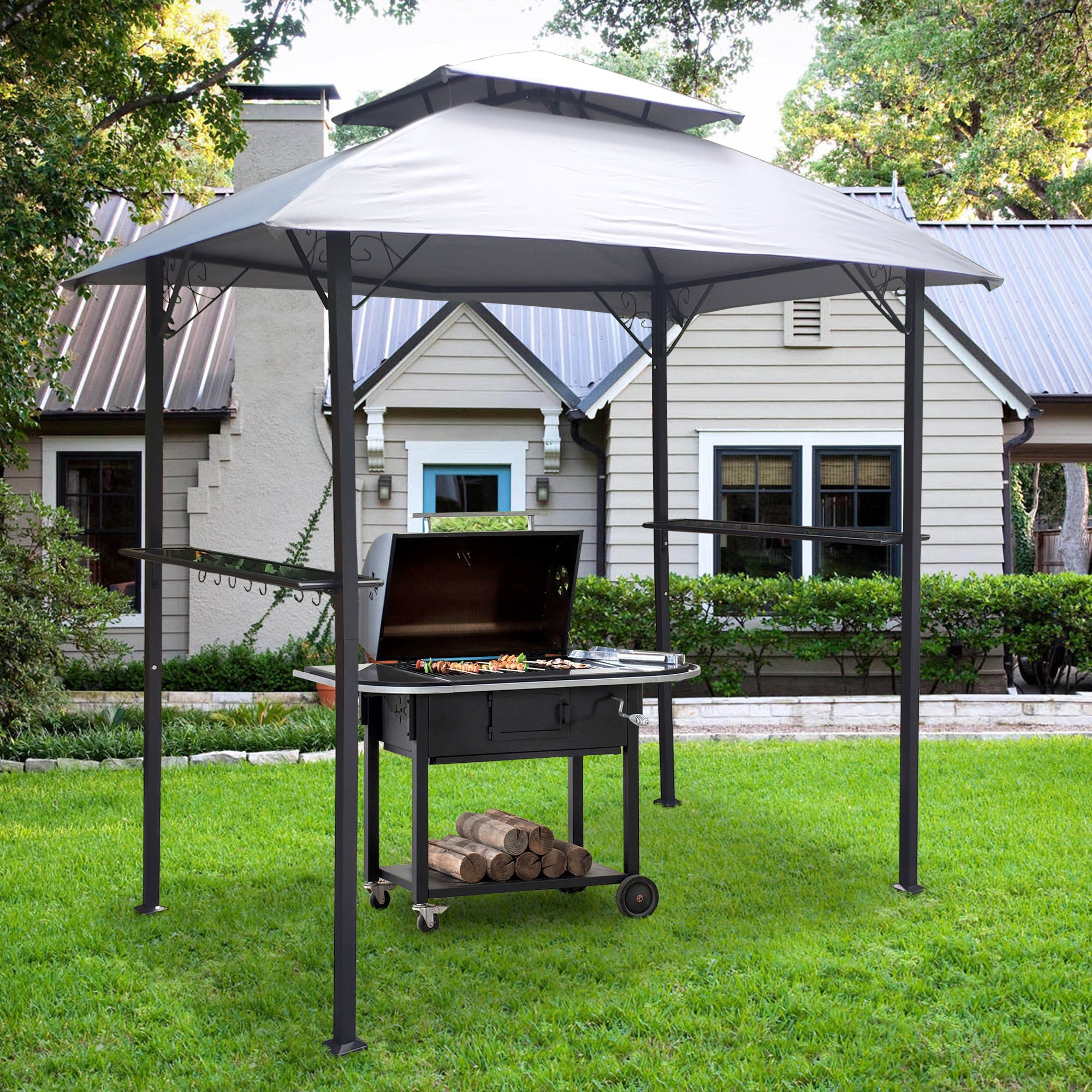 Canopy Roof 8 x 5 Grill Shelter Replacement Grey For Grill Gazebo Roof Only