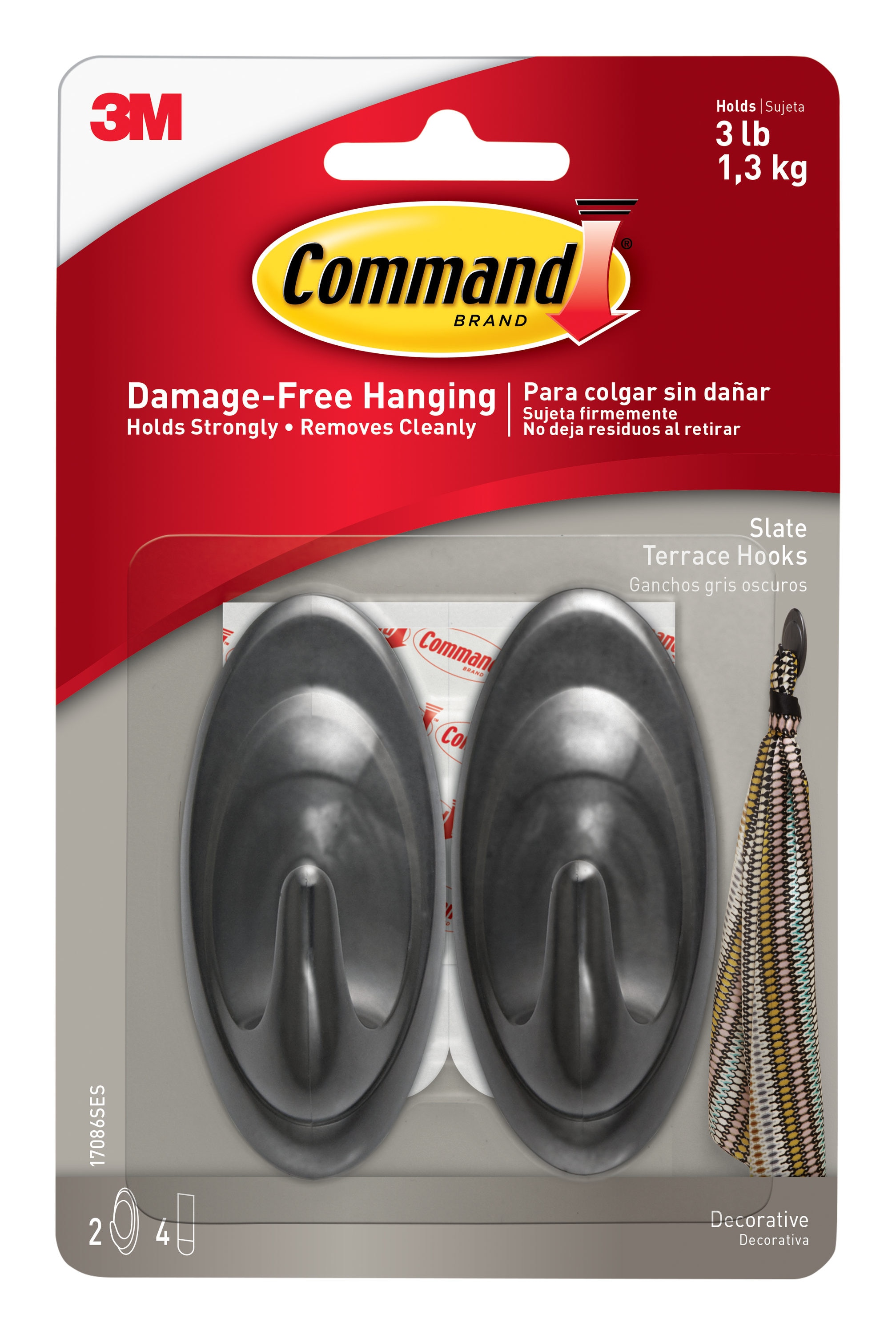 Command Damage Free Hanging Small Hooks with Adhesive Strip 2 ea Pack of 3 