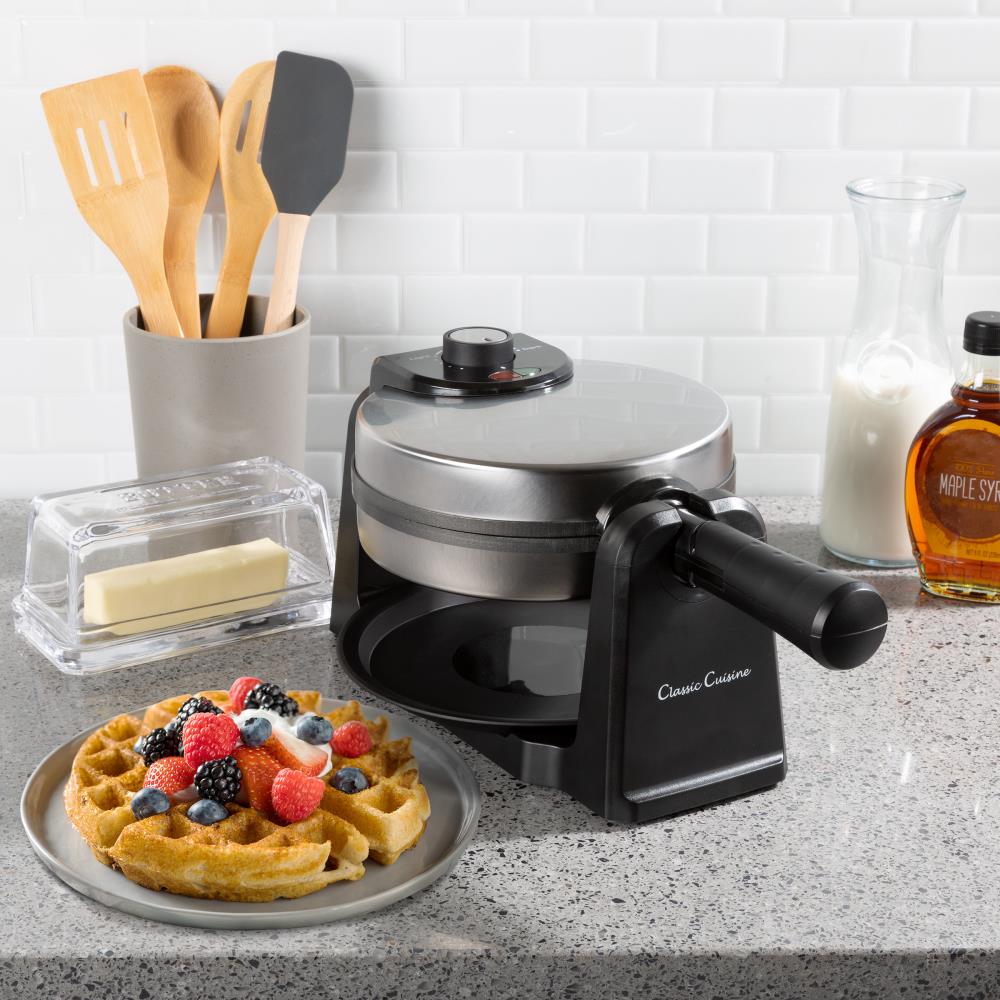 Chefman Rotating Belgian Waffle Maker 180° Single Flip Waffle Iron w/Non-Stick Plates Creates Restaurant Style Waffles Adjustable Timer & Locking Lid Space Saving Includes Drip Plate,Stainless Steel