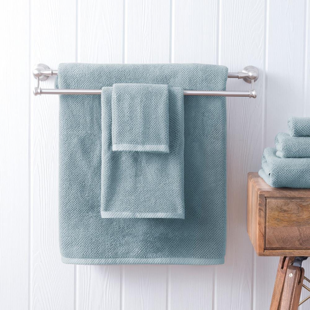 Popcorn Textured Dusty Blue Bathroom Towels Hotel & Spa Towels for Bathroom 8 Pack Wash Towels Welhome Franklin Premium 600 GSM 100% Cotton Wash Towels Soft & Absorbent