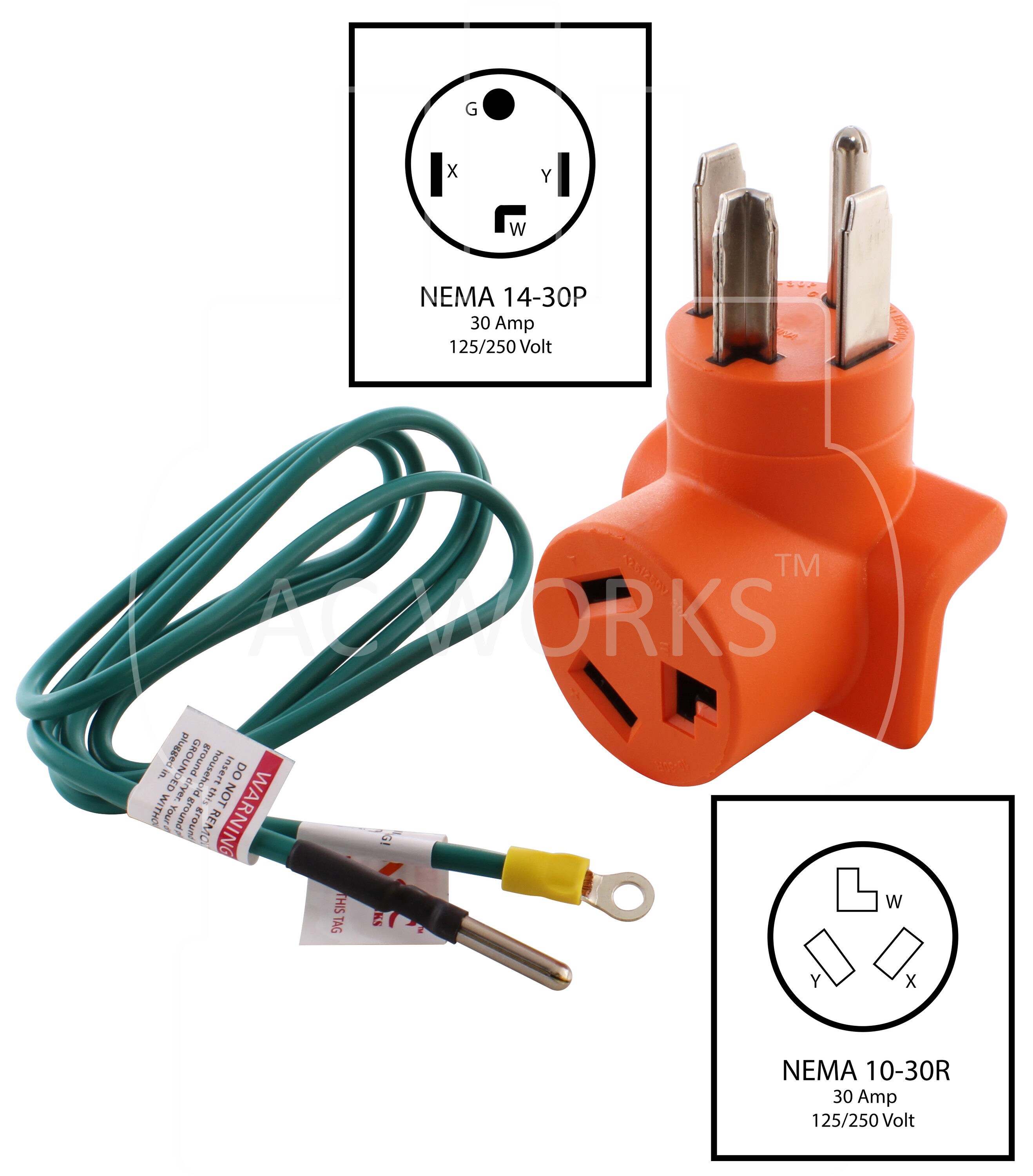 Old Style Dryer 10-30P 3-Pin Plug To New Style 14-30R 4-Pin Receptacle Adapter 
