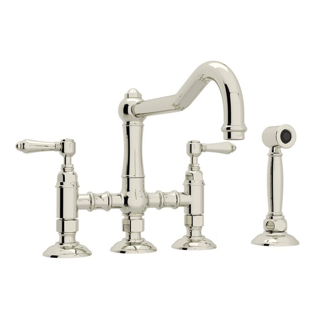 Rohl Italian Kitchen Acqui Polished Nickel 2 Handle Deck Mount Bridge Handle Kitchen Faucet In The Kitchen Faucets Department At Lowes Com