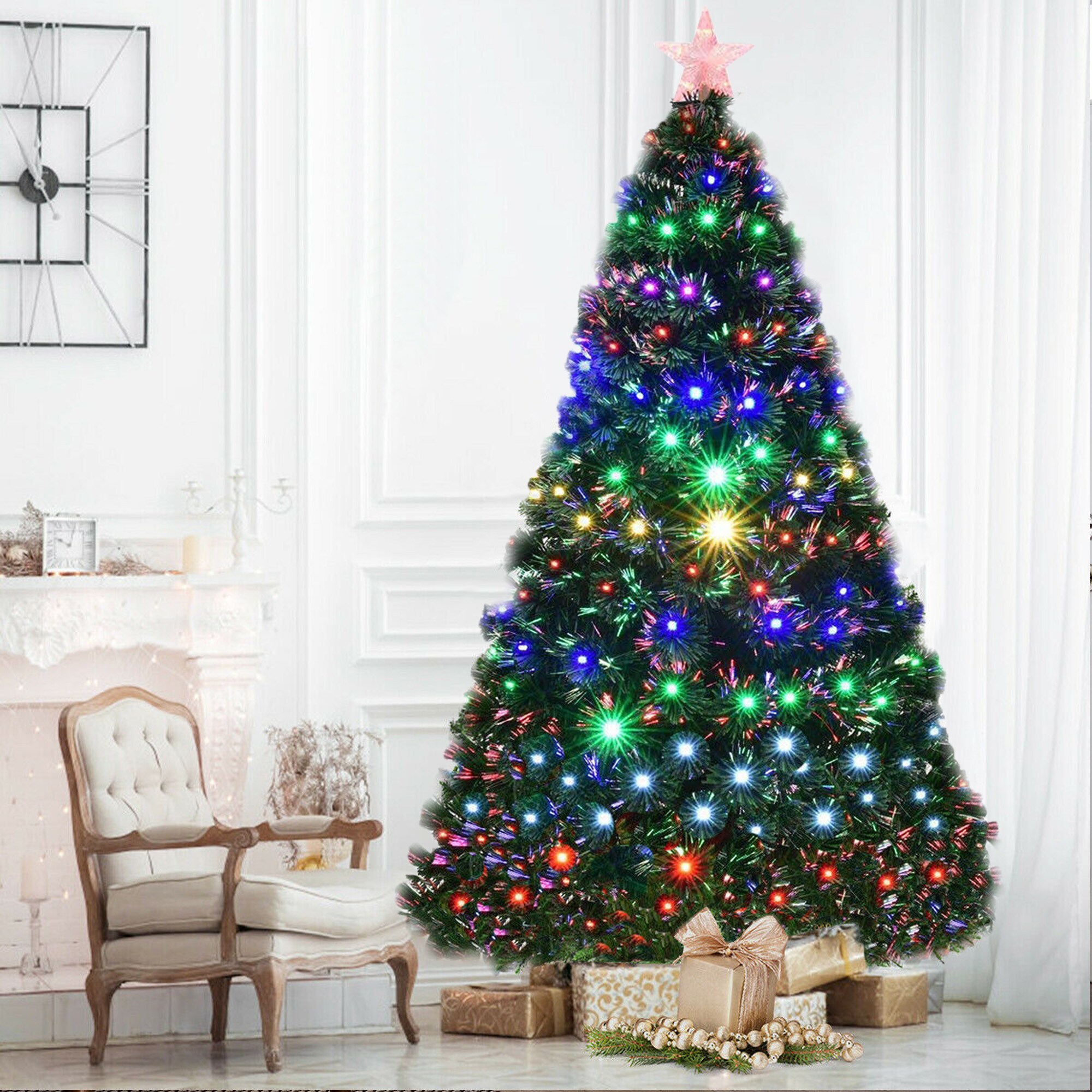 5ft 6 ft 7ft Christmas Tree Pop-up String Artificial with LED Green Garden Decor 