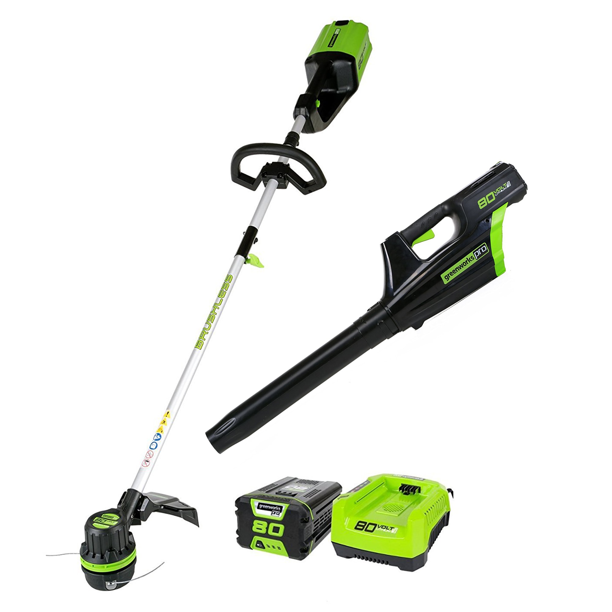 2Ah Battery Included STBA80L210 Greenworks PRO 80V Cordless Brushless String Trimmer Renewed Blower Combo 