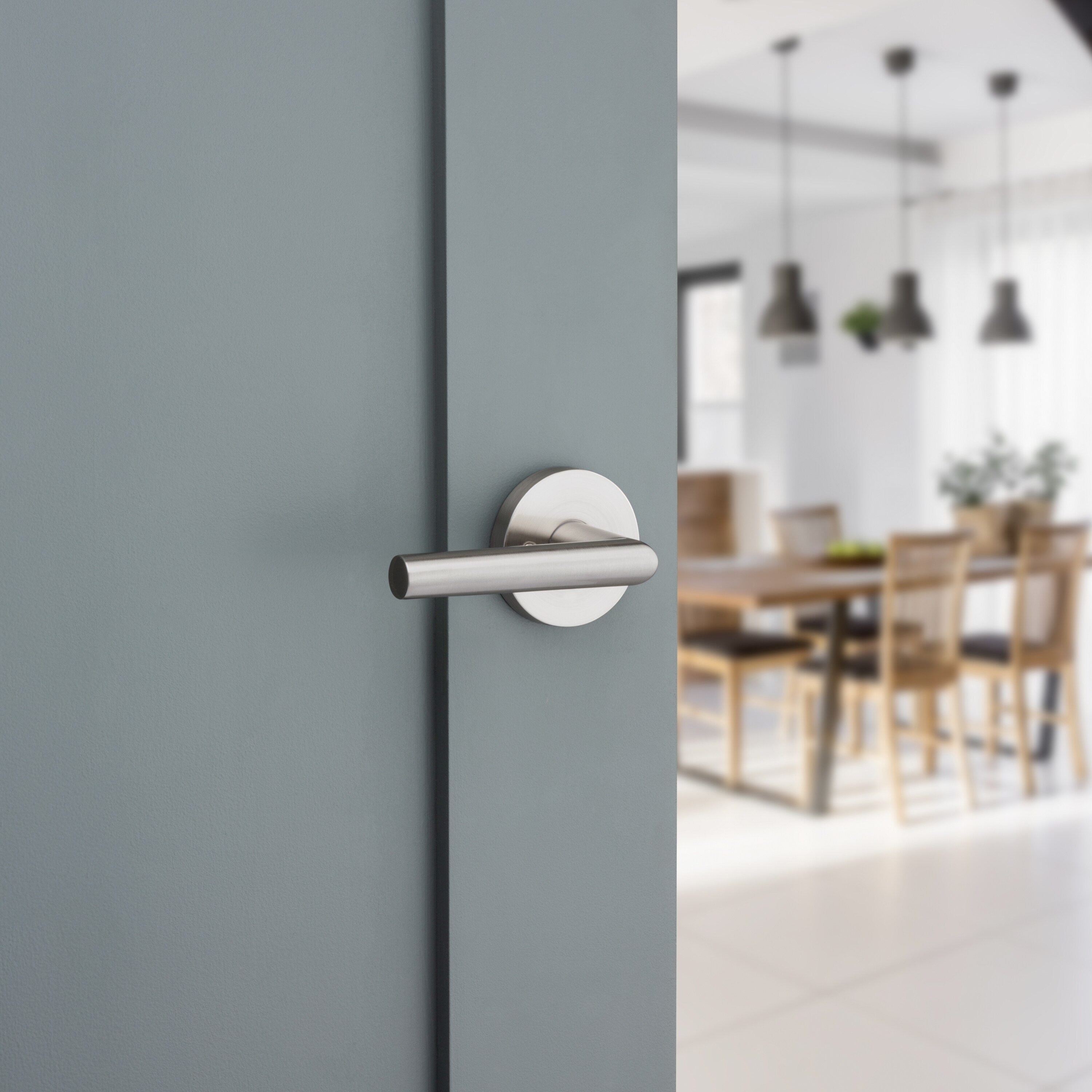 Kwikset Satin Nickel 91550-003 Milan Door Handle Lever with Modern Contemporary Slim Round Design for Home Bedroom or Bathroom Privacy Pack of 2
