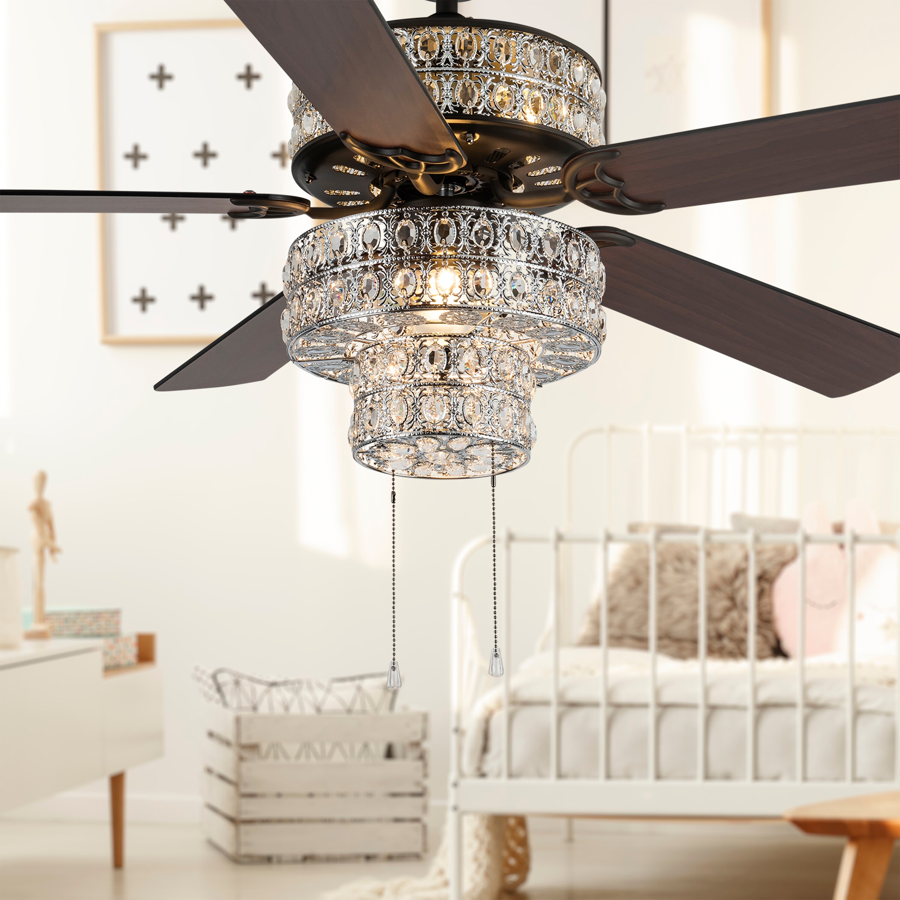 River of Goods 52" Silver Punched Metal & Crystal Ceiling Fan #16555S 