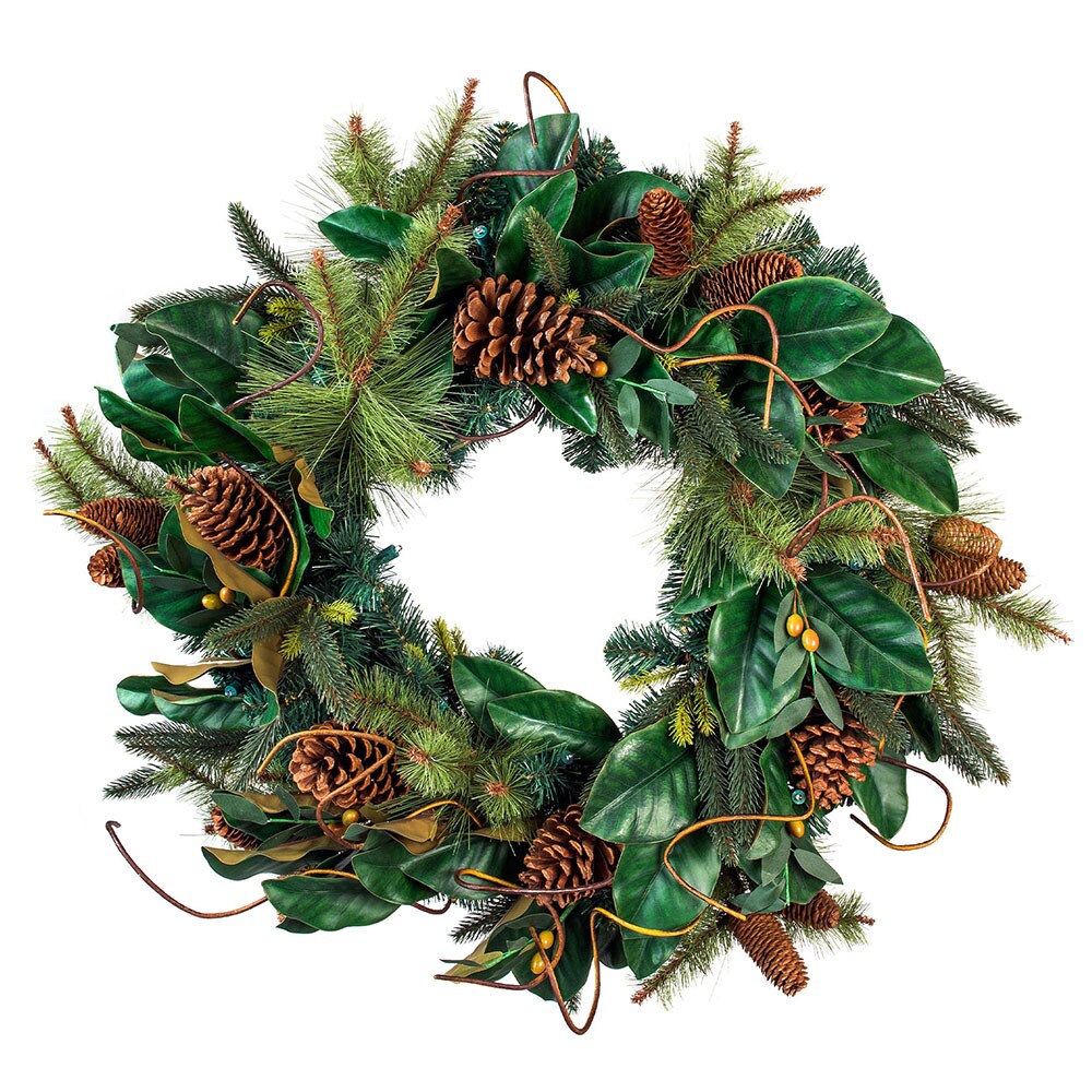 New Cottage Green Winter BIRD WREATH RUSTIC SHUTTER Candle LIGHTED Picture 