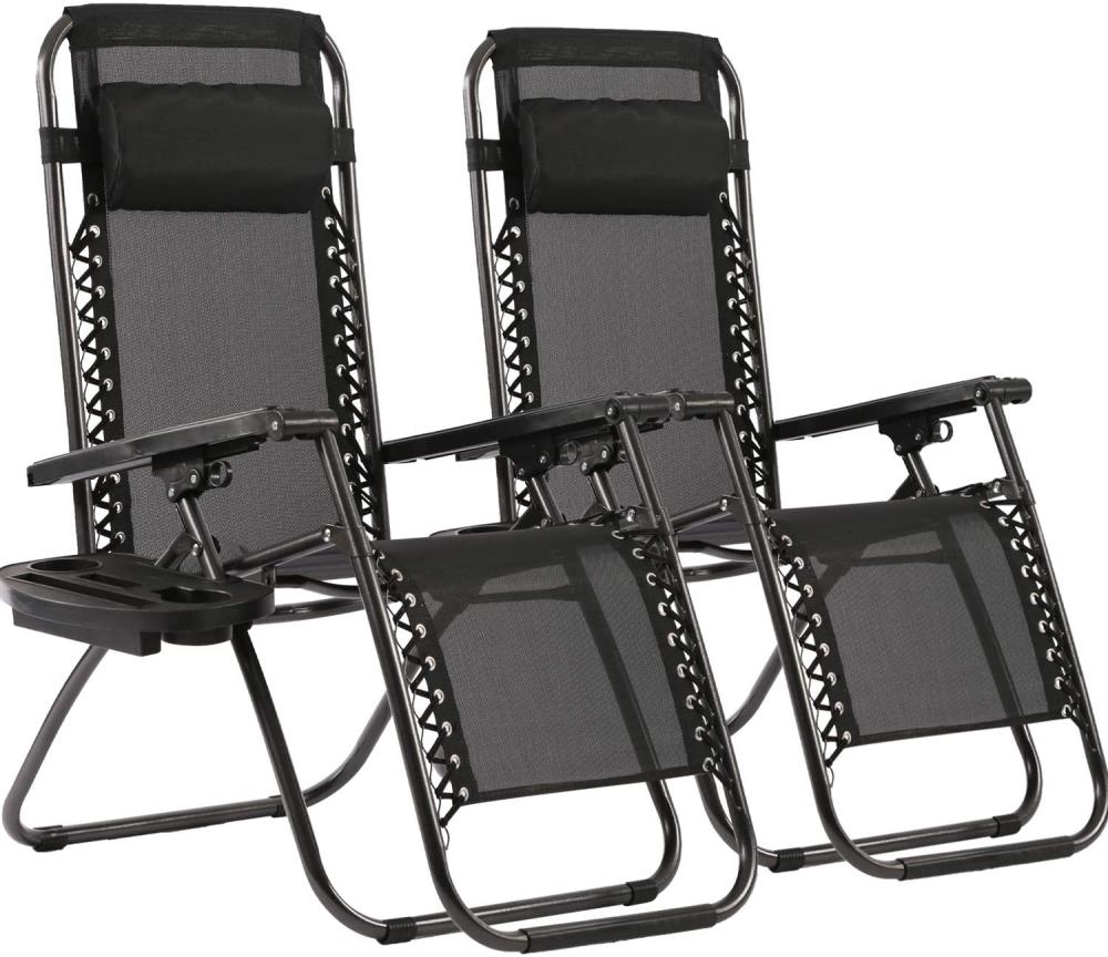 Set Of 2 Portable Reclining Zero Gravity Chair With Cup Holder & Phone Holder 