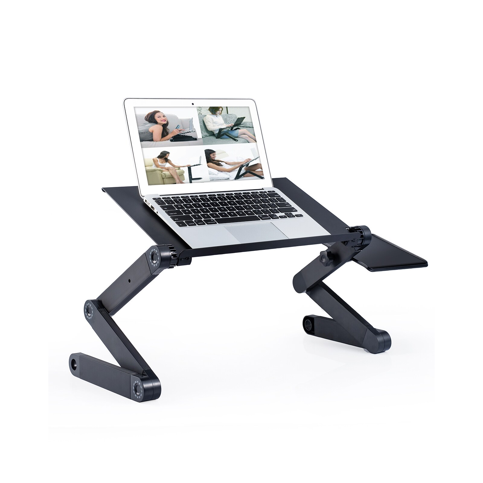 Rainbean RAINBEAN 16.5 in. Black Adjustable and Foldable Portable Laptop  Stand with Mouse Pad and 2 CPU Cooling USB Fans