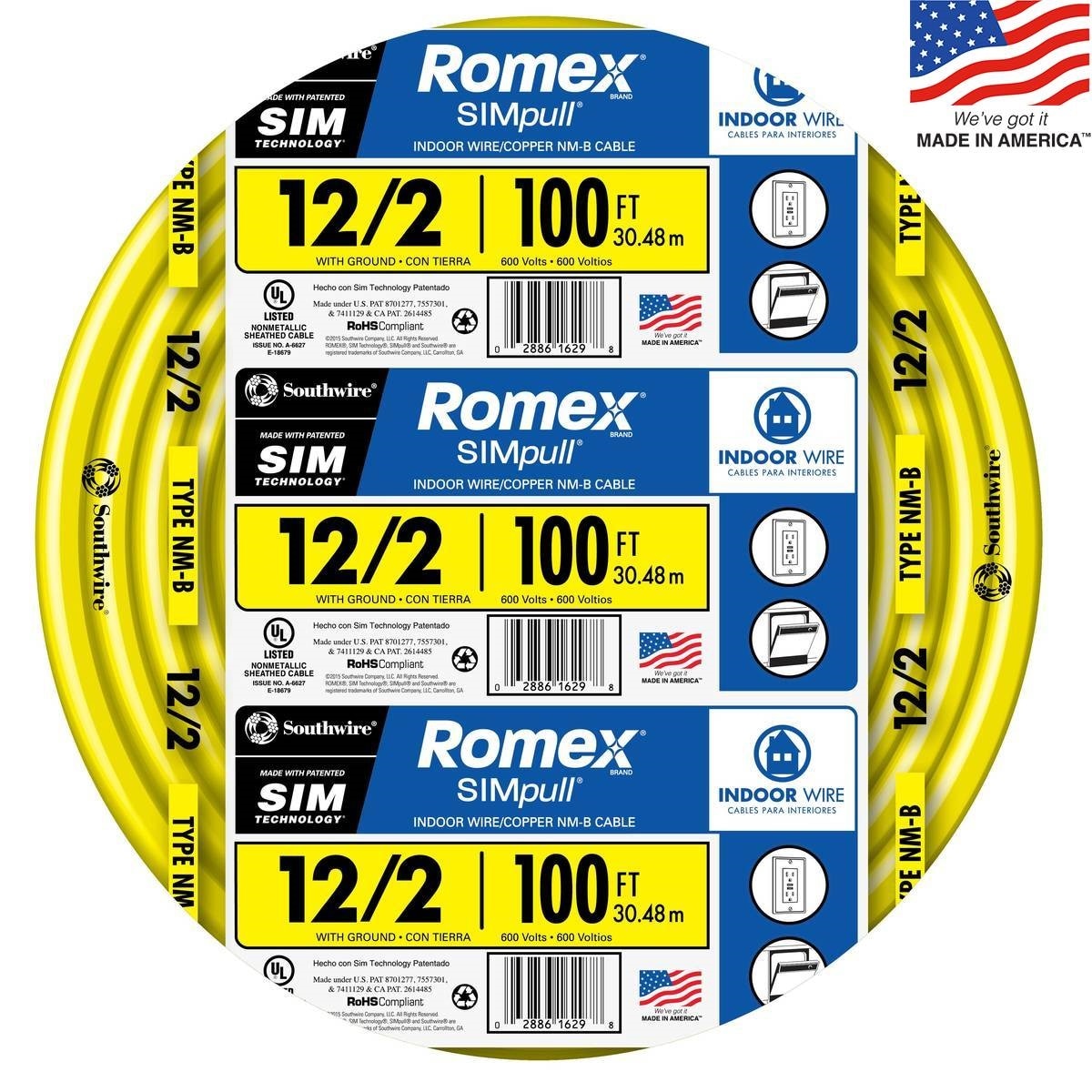 12/2/2 W/GR 10' FT ROMEX INDOOR ELECTRICAL WIRE ALL LENGTHS AVAILABLE