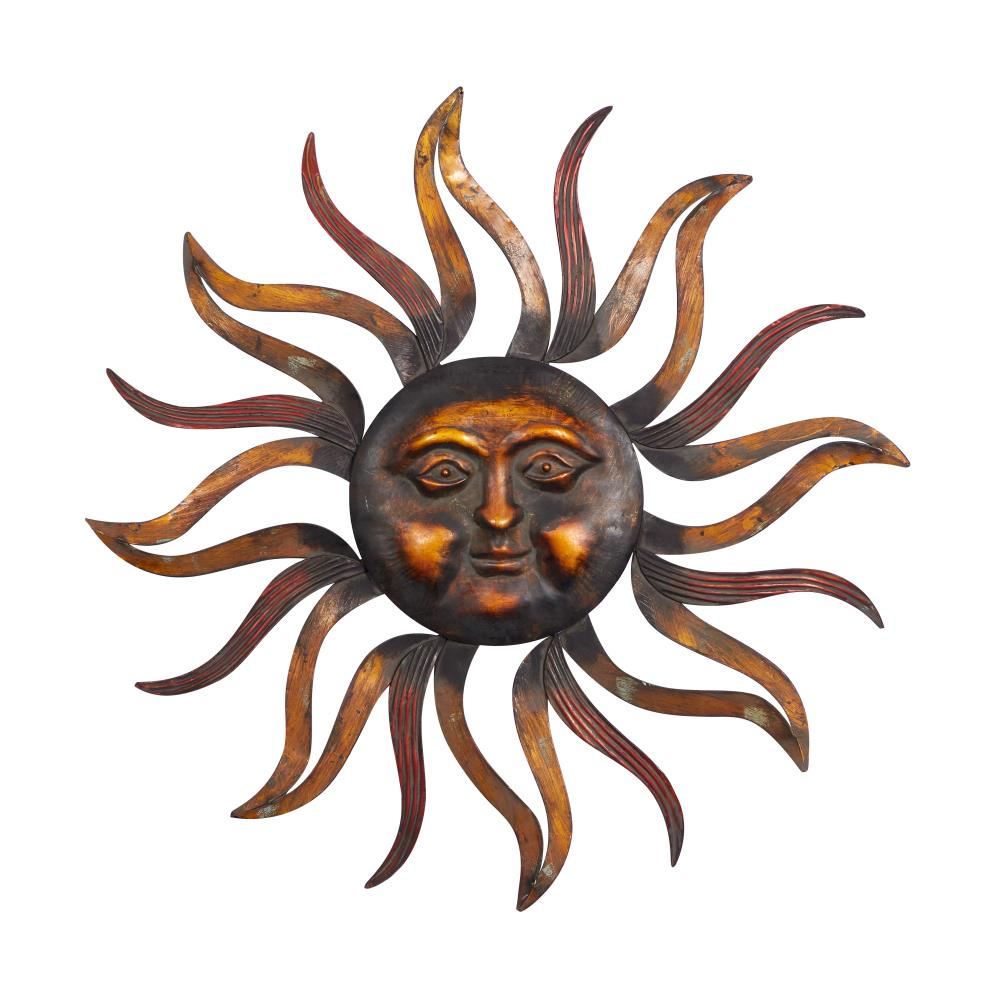 4 BROWN SUN FACE HOOKS ANTIQUE-STYLE CAST IRON decor sunburst yard garden 