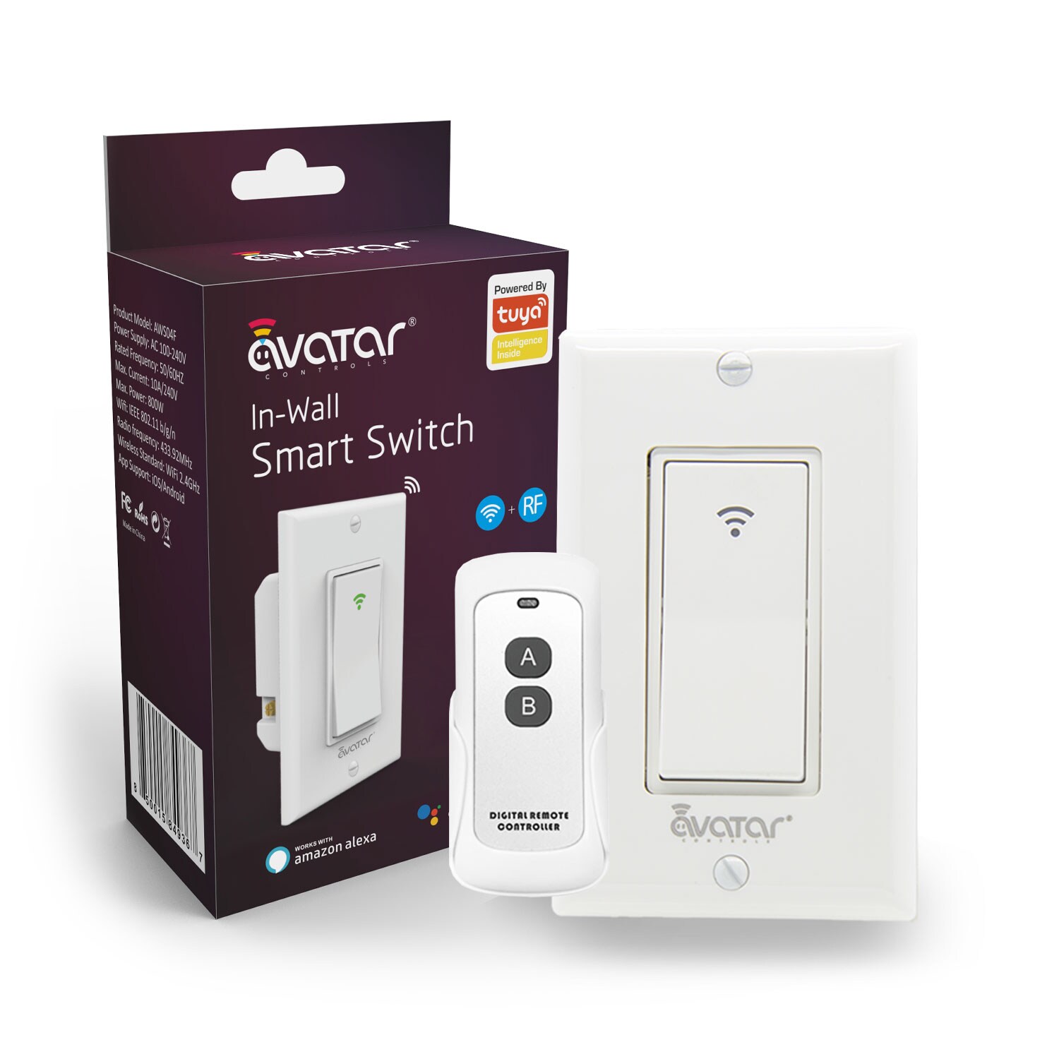 Avatar Controls Smart switch 10-amp Single-pole Smart Rocker Light Switch Works with Amazon Alexa with Wall Plate, White in the Light Switches department at
