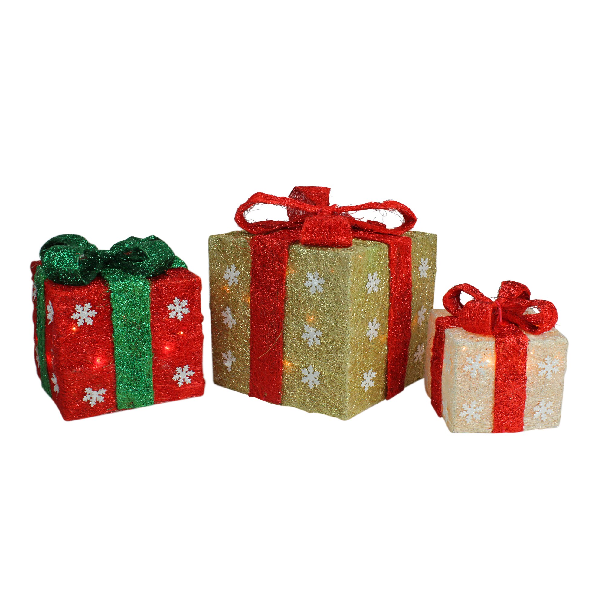 Northlight Set of 3 Red and Green Striped Glass Gift Boxes Outdoor Christmas Decor