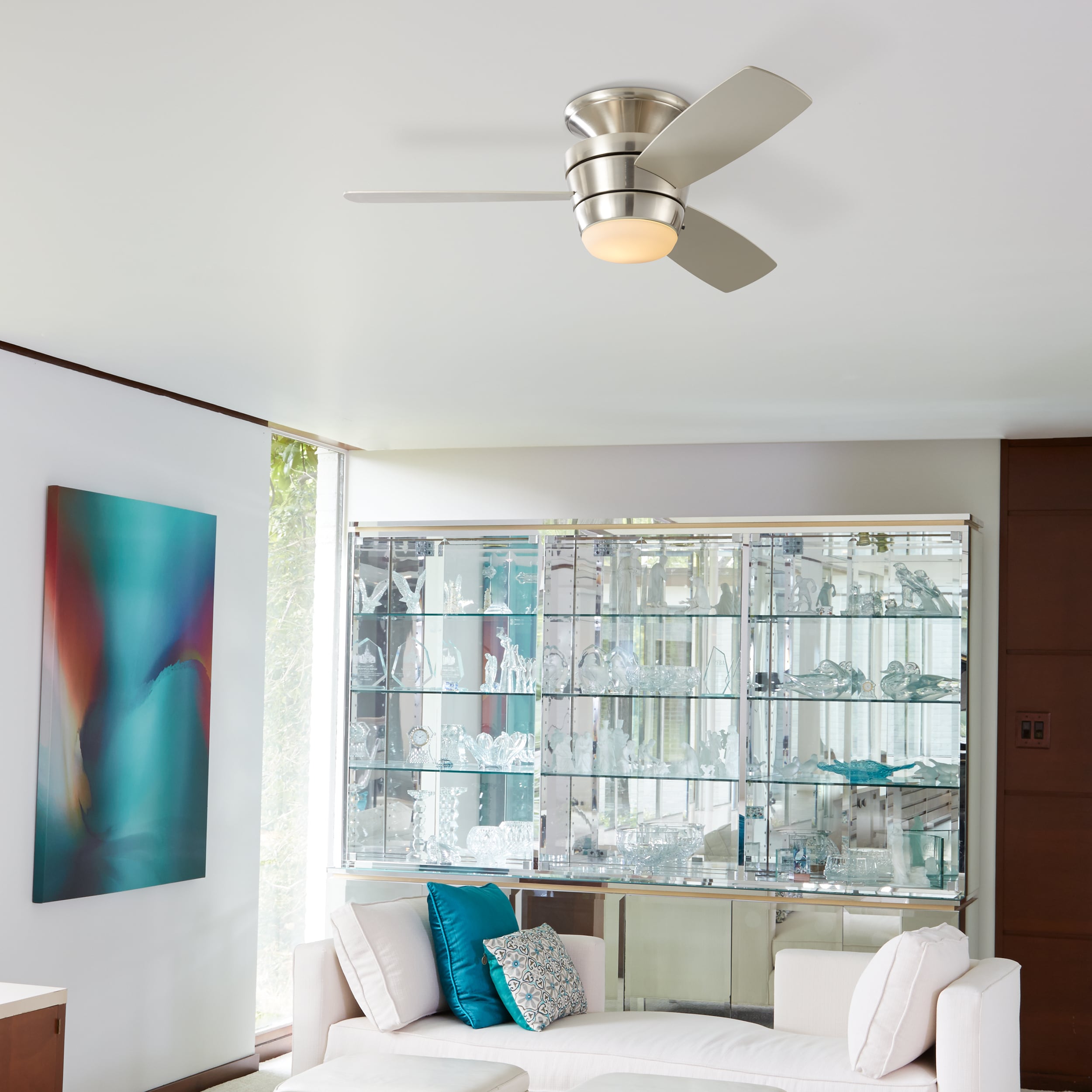 Harbor Breeze Mazon 44-in Brushed Nickel Indoor Flush Mount Ceiling Fan ...