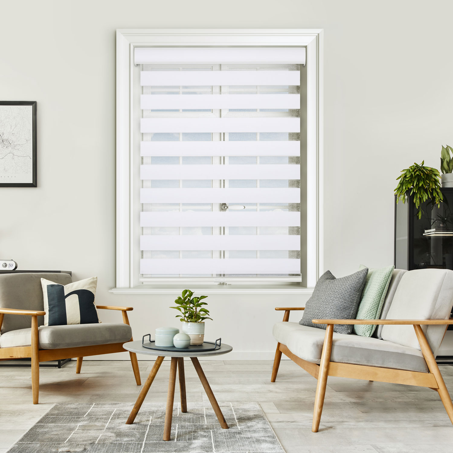 Zebra Window Blinds Light Filter Dual Layer Window Shade Cord Loop White 