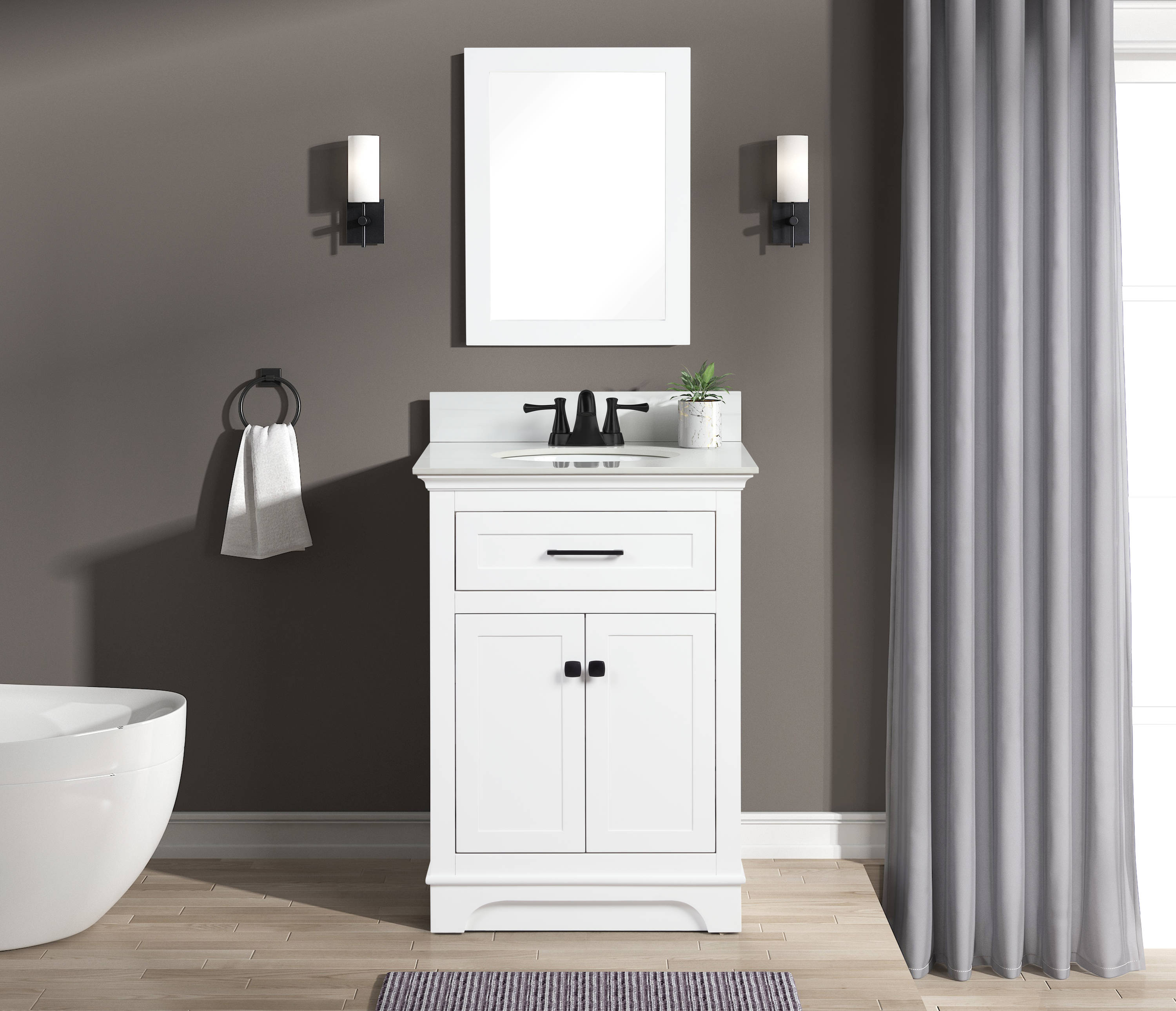 24" Bathroom Vanity Sink Combo Wall Mounted Natural Cabinet Mirror Faucet Set 