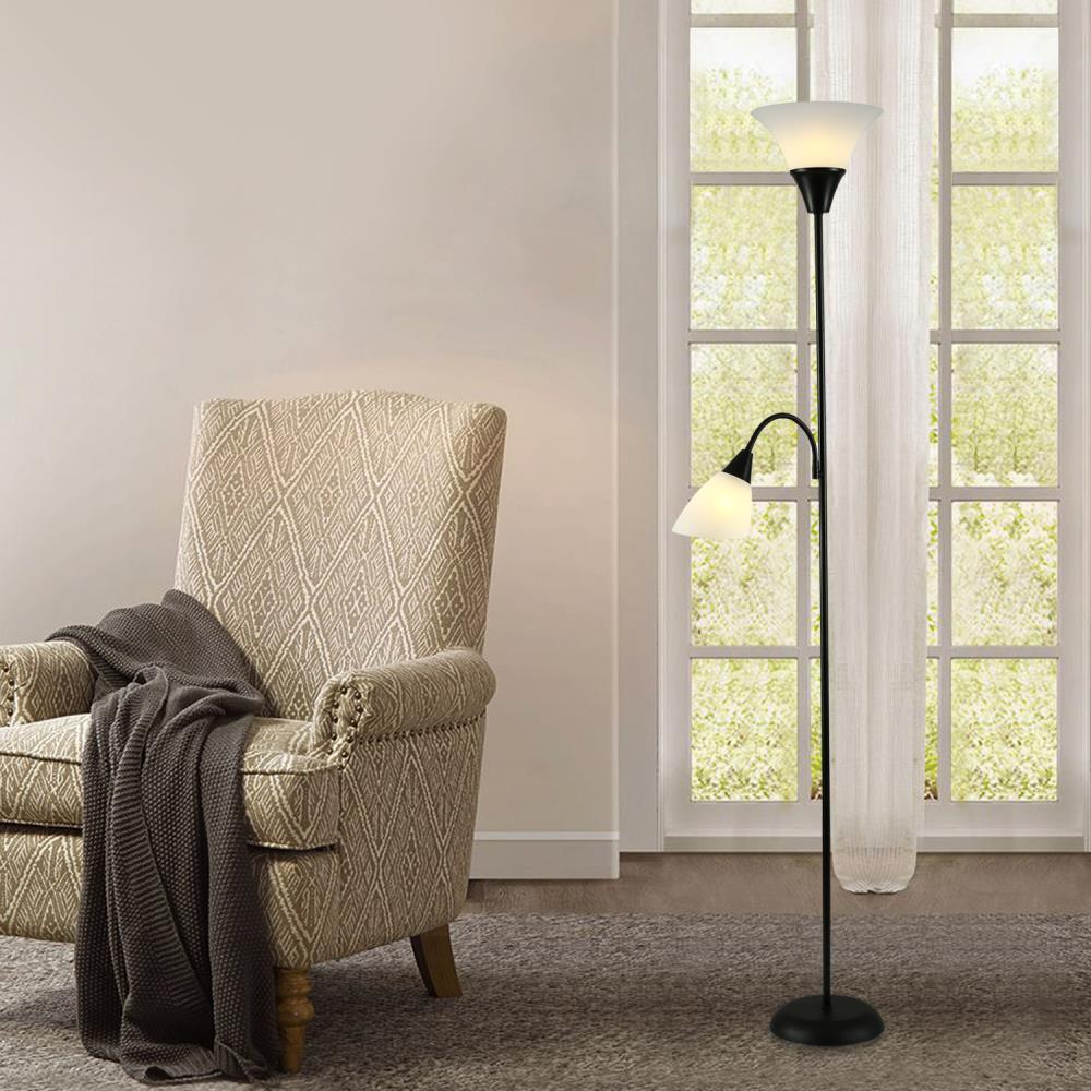 Cedar Hill 71-In Black Torchbearer Floor Lamp with Reading Light in the