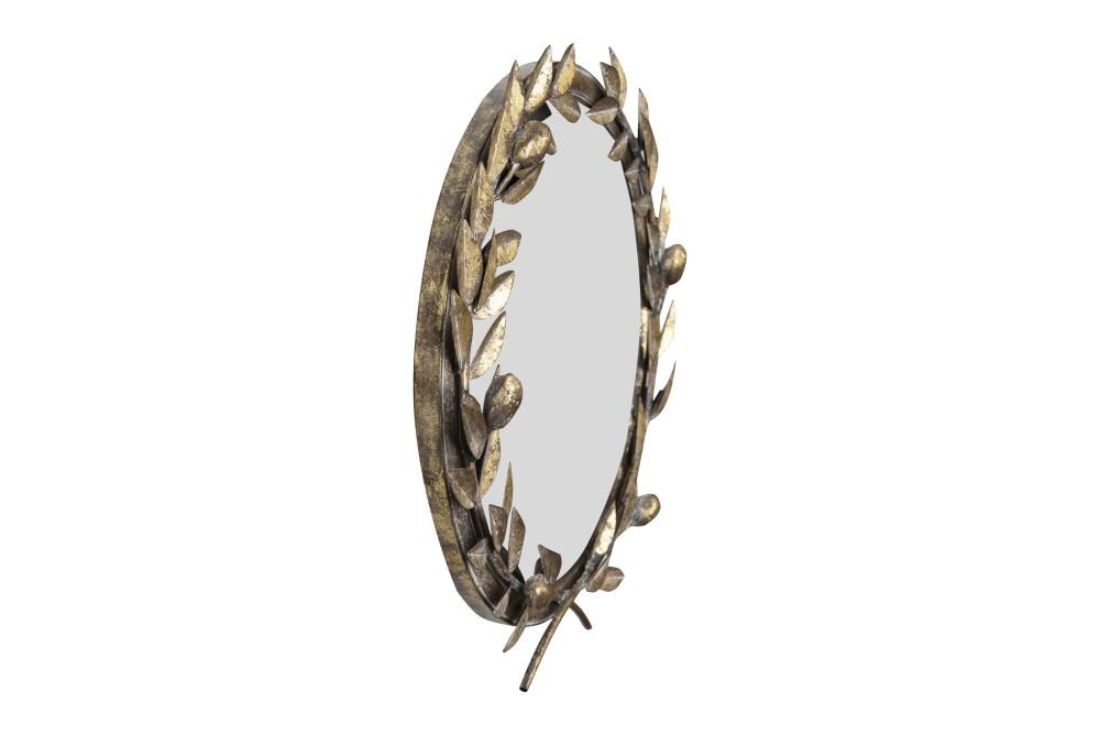 Creative Co-Op Round Antique Gold Metal Laurel Wreath Wall Mirror