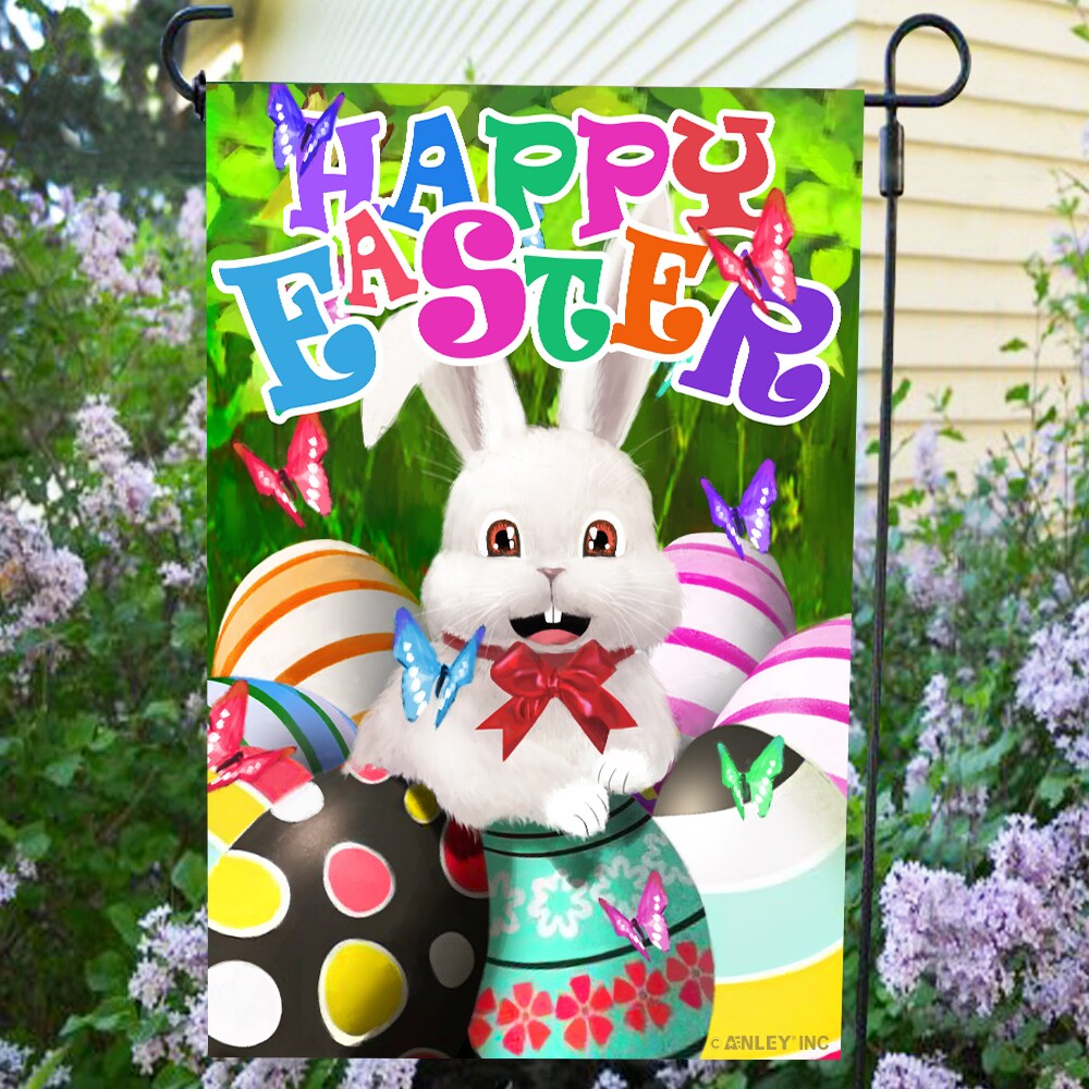 Happy Easter Bunny family Garden Flag Double-sided House Decor Yard Banner