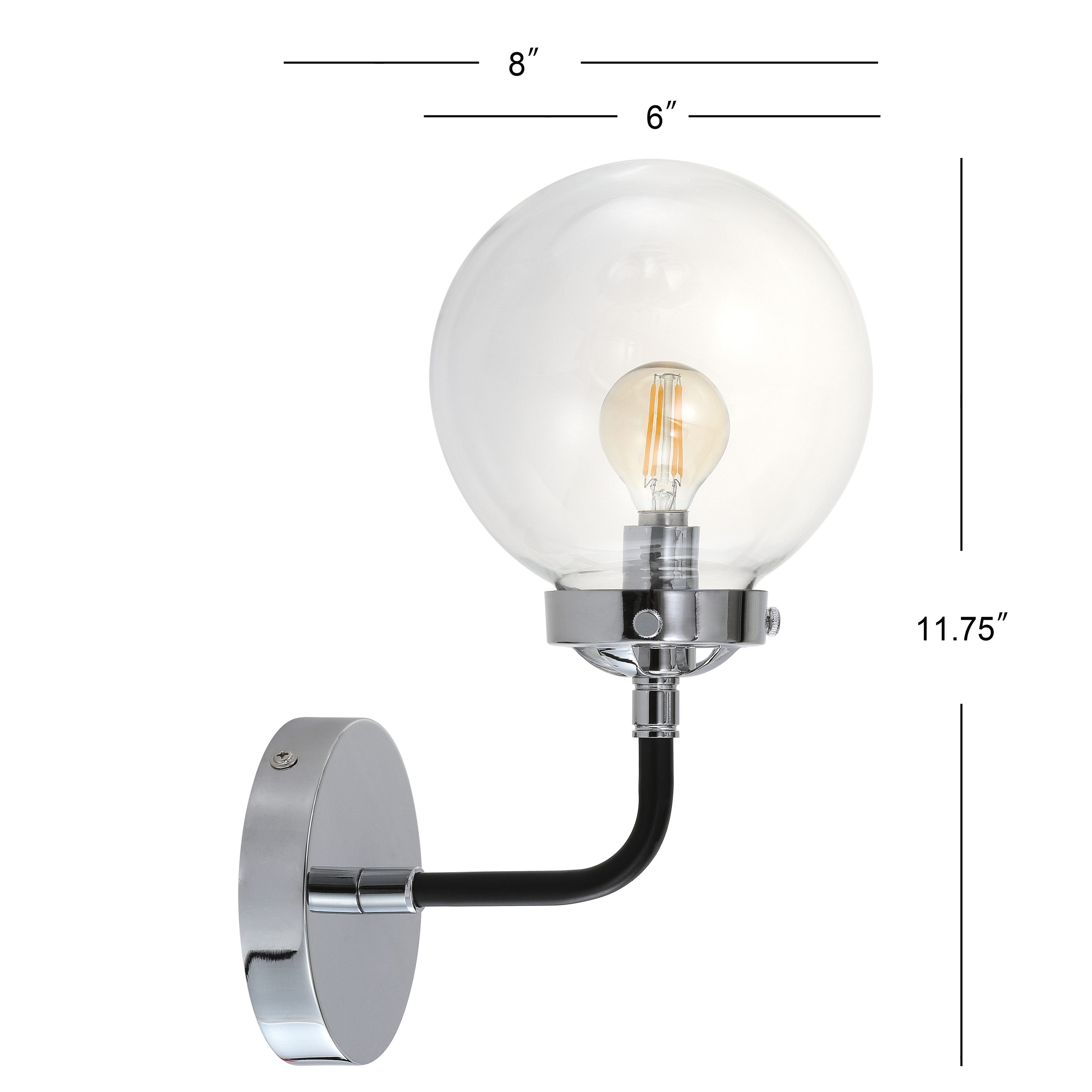 JONATHAN Y Caleb Modern/contemporary Transitional 6-in W 1-Light Chrome/Black Farmhouse LED Wall Sconce
