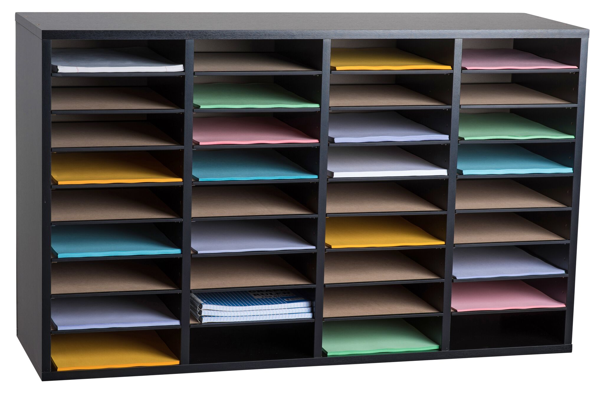 AdirOffice Black 36 Compartment Wood Adjustable Literature Organizer School 