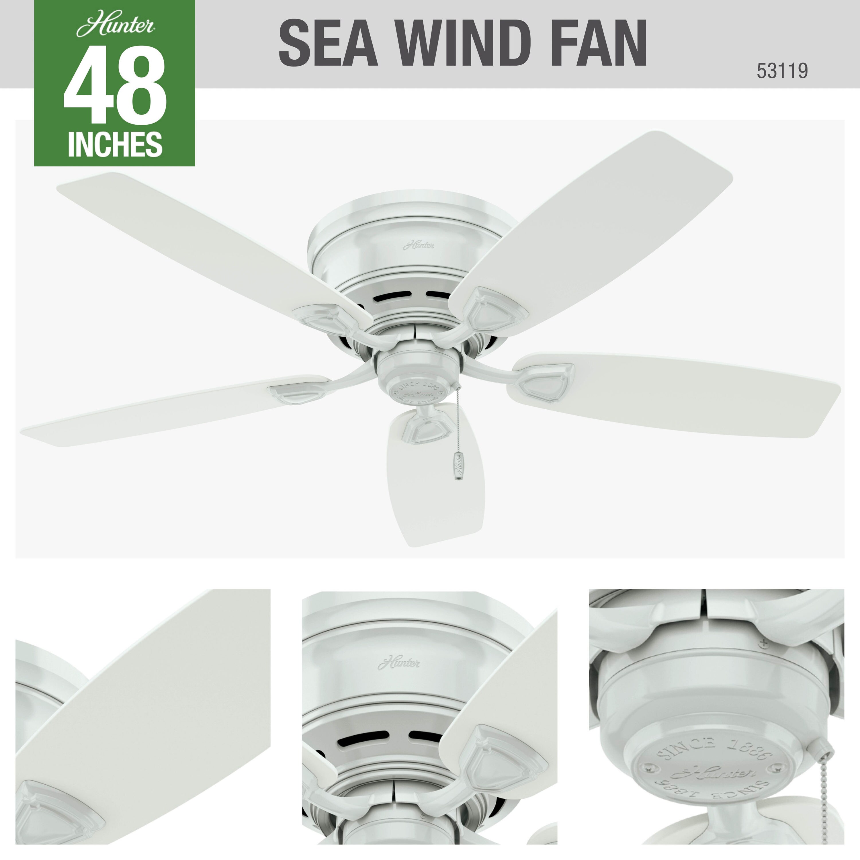 Hunter  48" Sea Wind White Ceiling Fan 