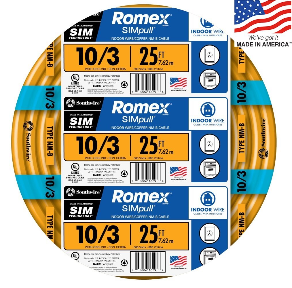 50 ft 10/3 NM-B WG Romex Wire/Cable 