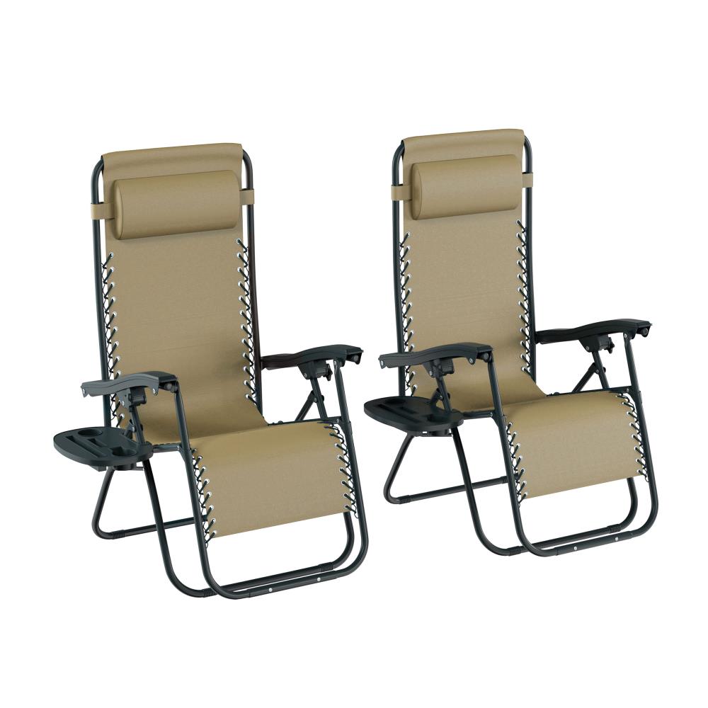 Caravan Canopy Beige Zero-Gravity Chairs Pack of Two Reclining Lounge 300 Lb Cap 