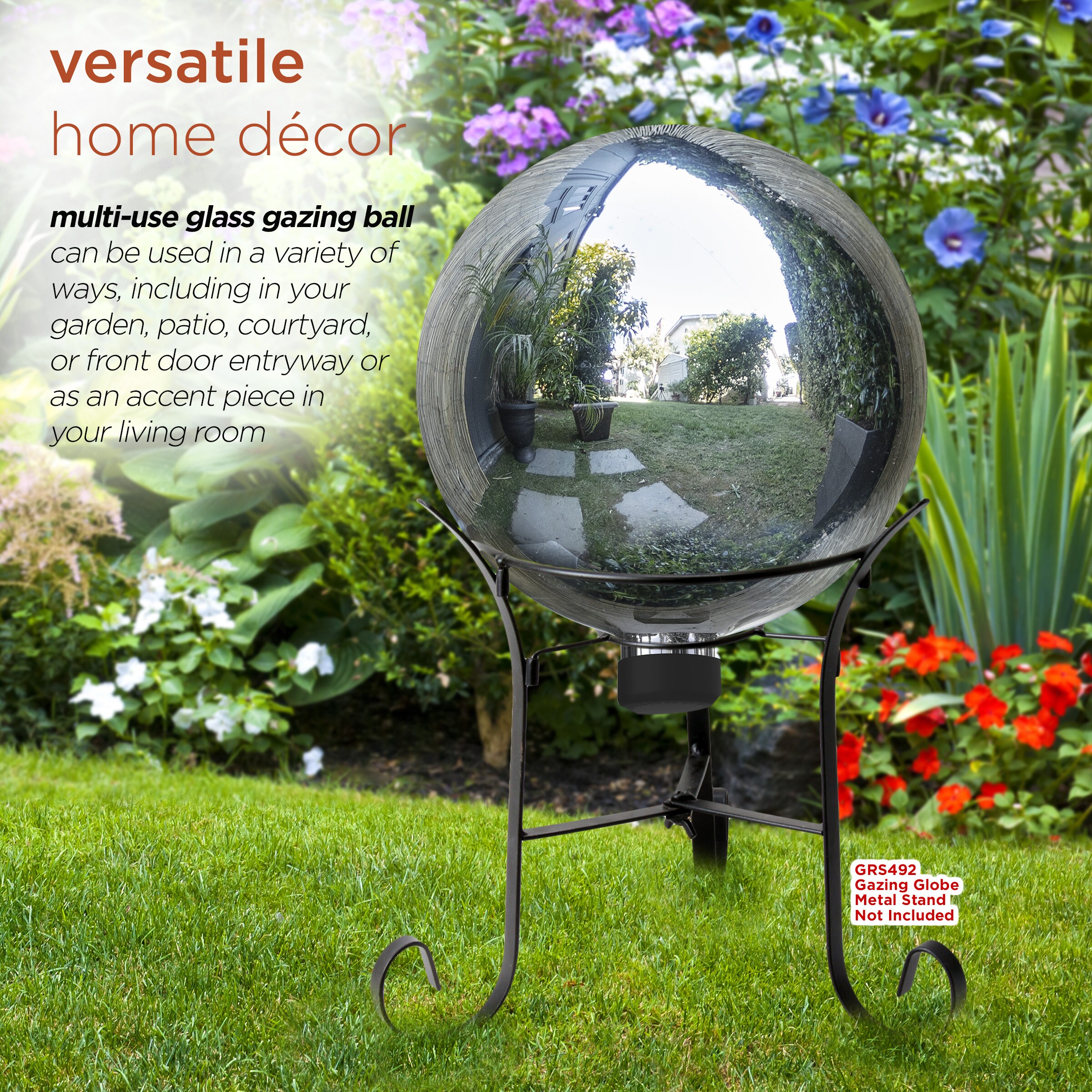 HomDSim Gazing Ball Globe Stand for Outdoor Garden Gazing Globes,Metal Garden Sphere Stand,Silver Stainless Steel
